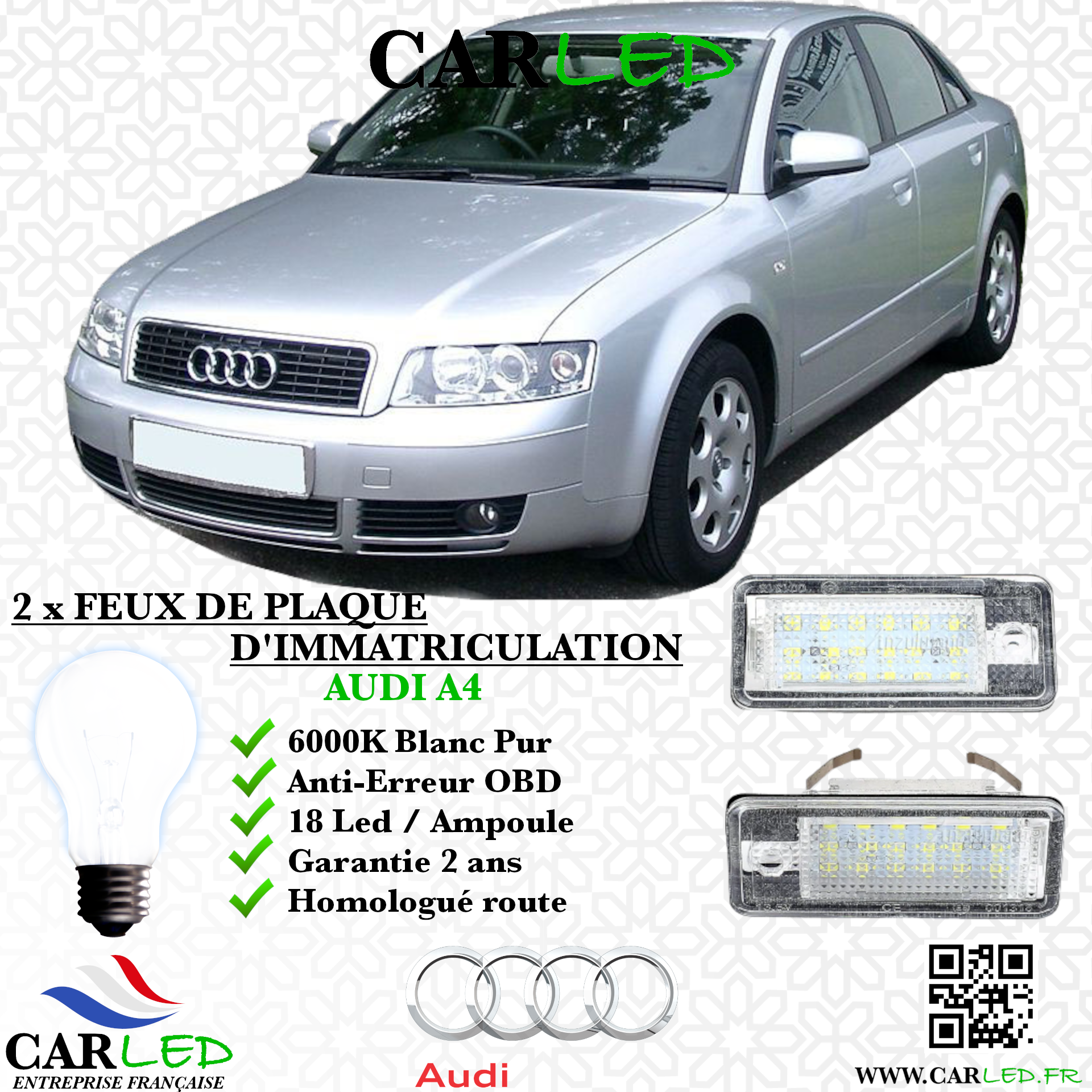 2x Feux de plaque d'immatriculation LED Audi A4