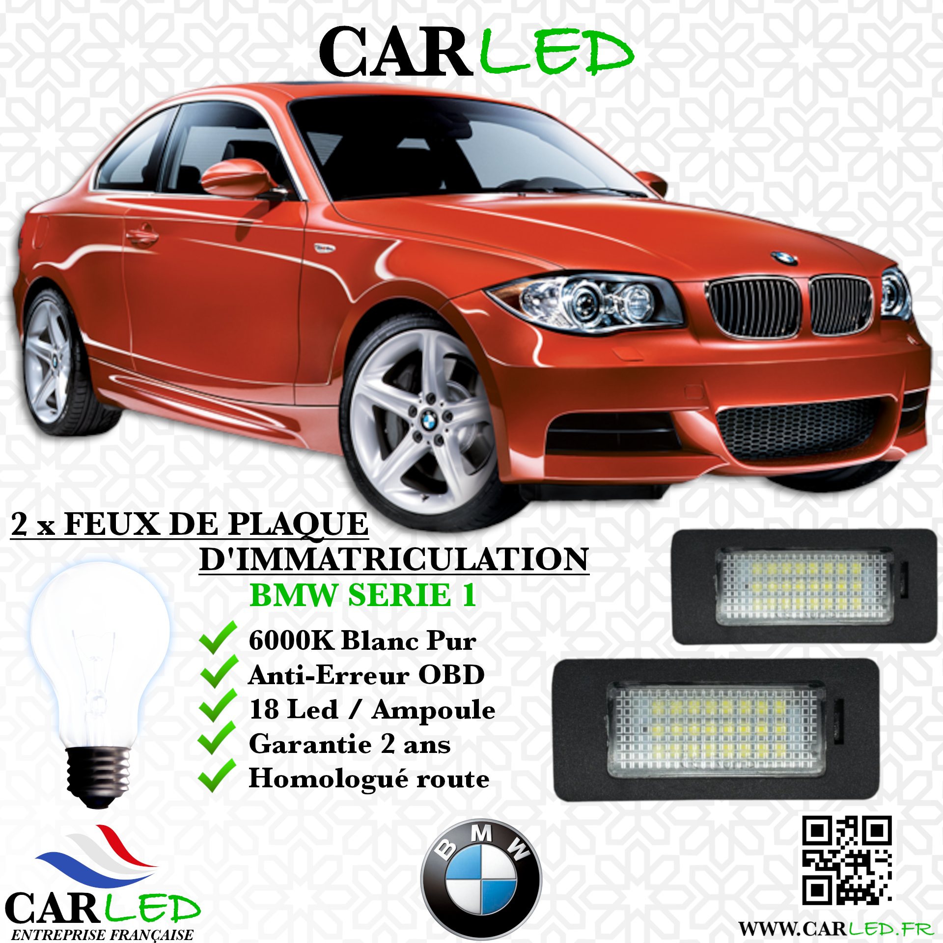 2x Feux de plaque d'immatriculation LED BMW Série 1 E81