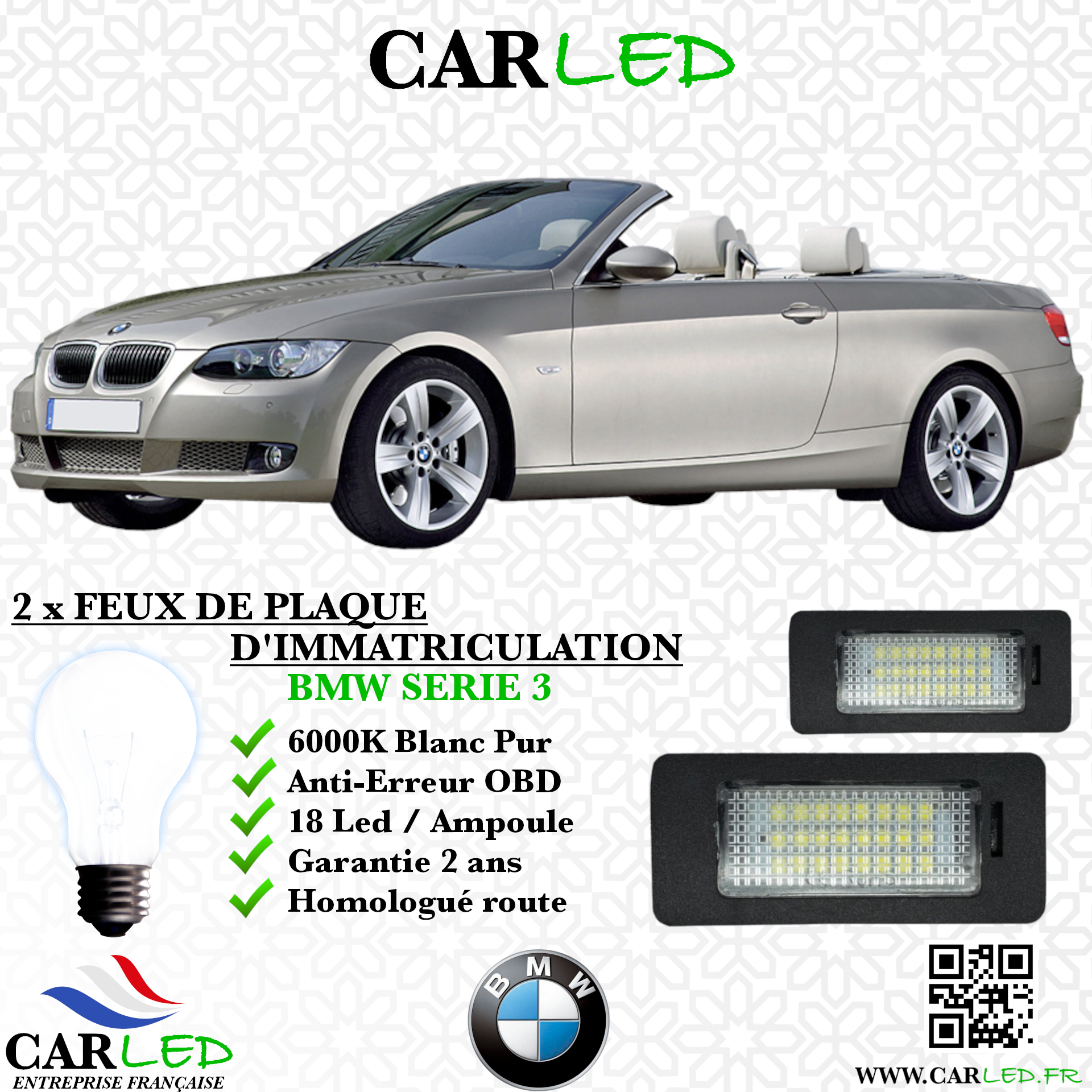 2x Feux de plaque d'immatriculation LED BMW Serie 3 E93