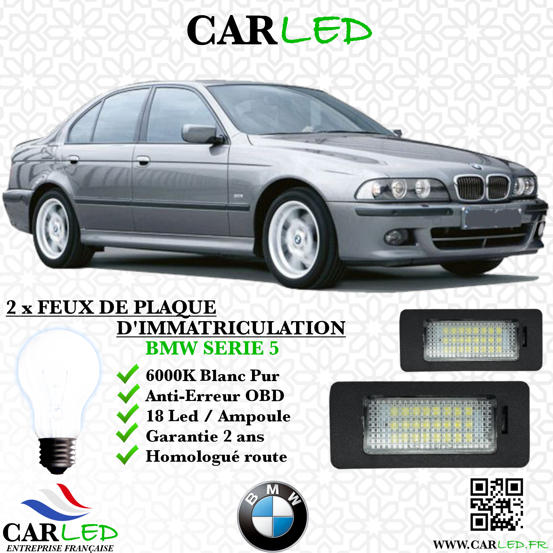 2x Feux de plaque d'immatriculation LED BMW Serie 5 E39