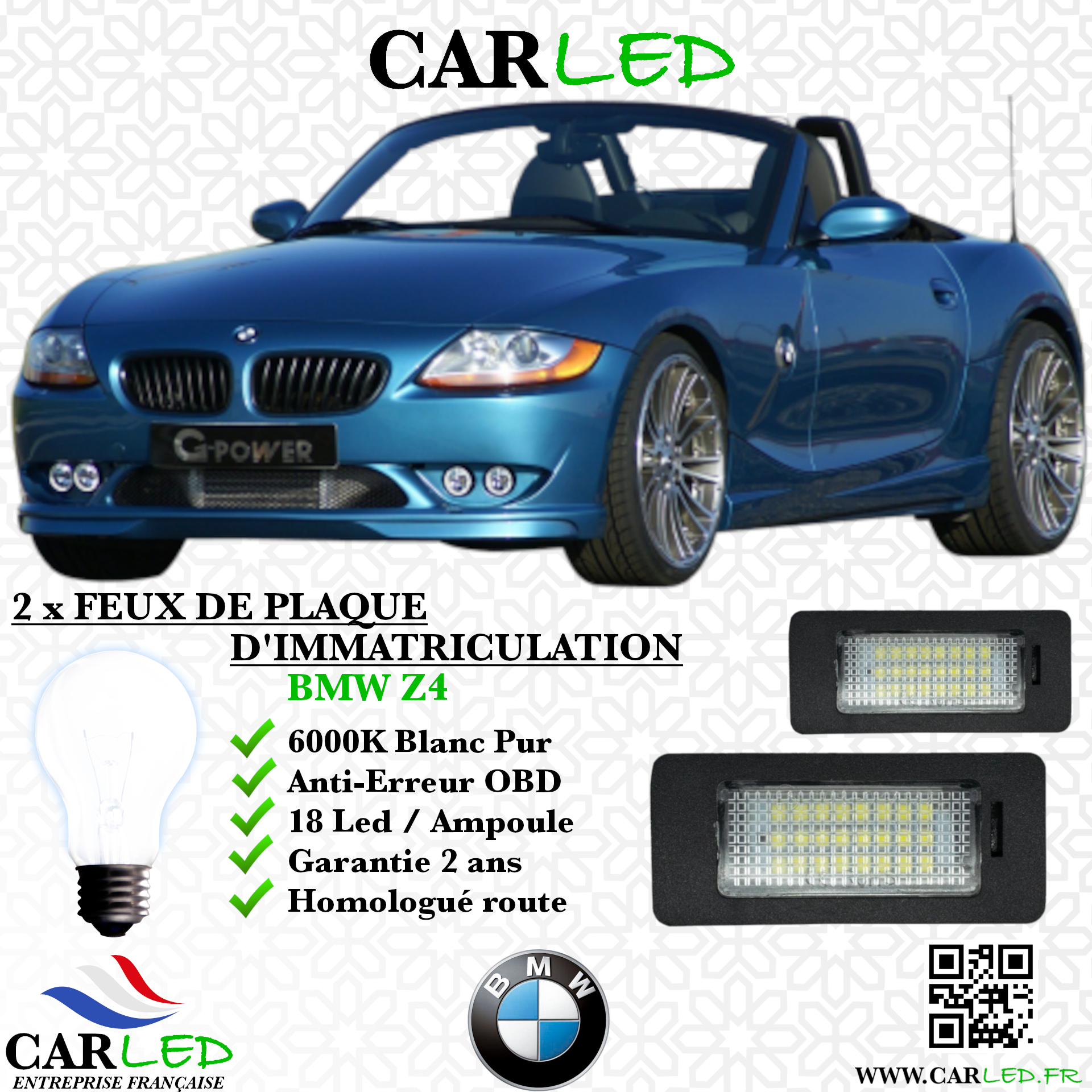 2x Feux de plaque d'immatriculation LED BMW Z4 E85