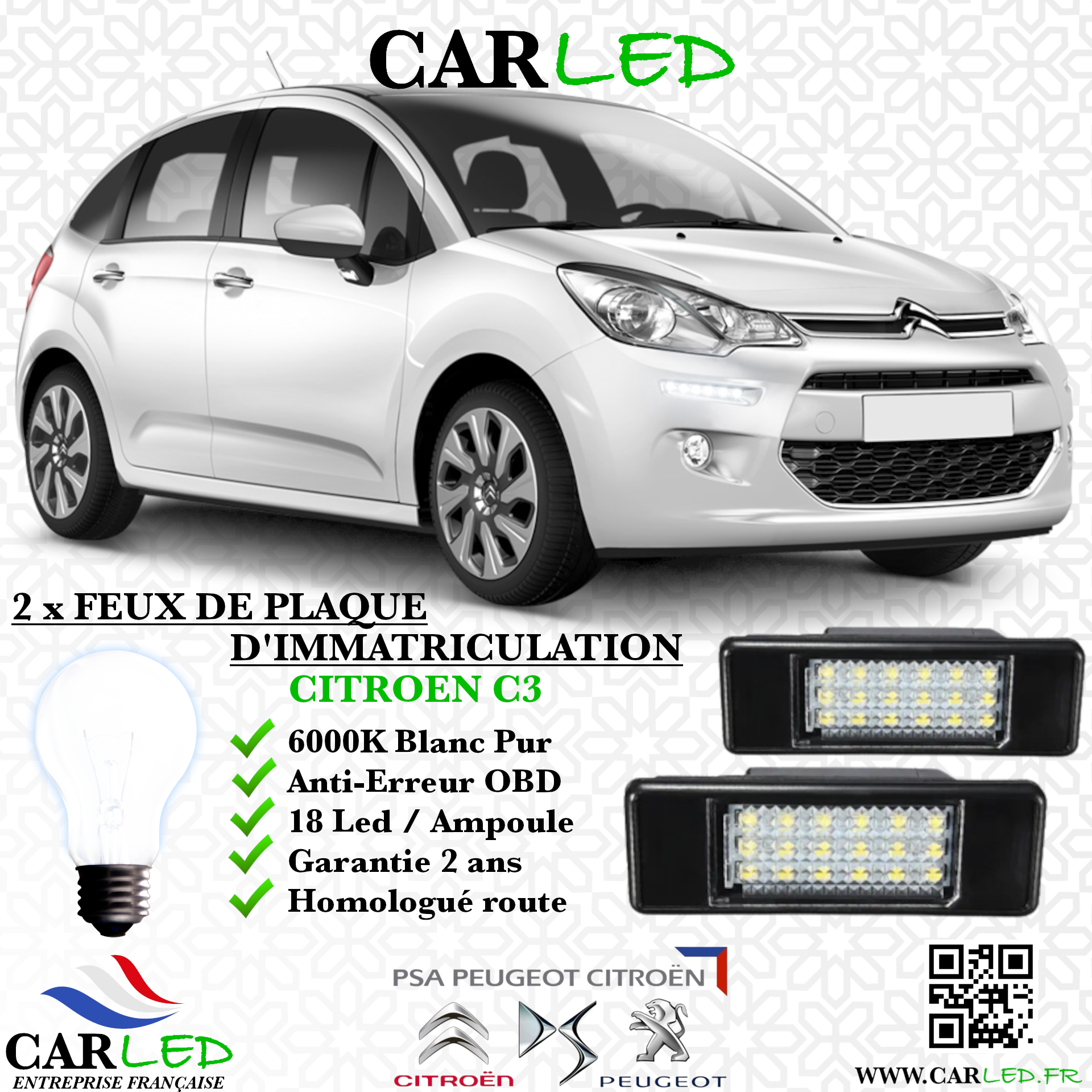 Feux Plaque d'immatriculation LED CITROËN C3 II