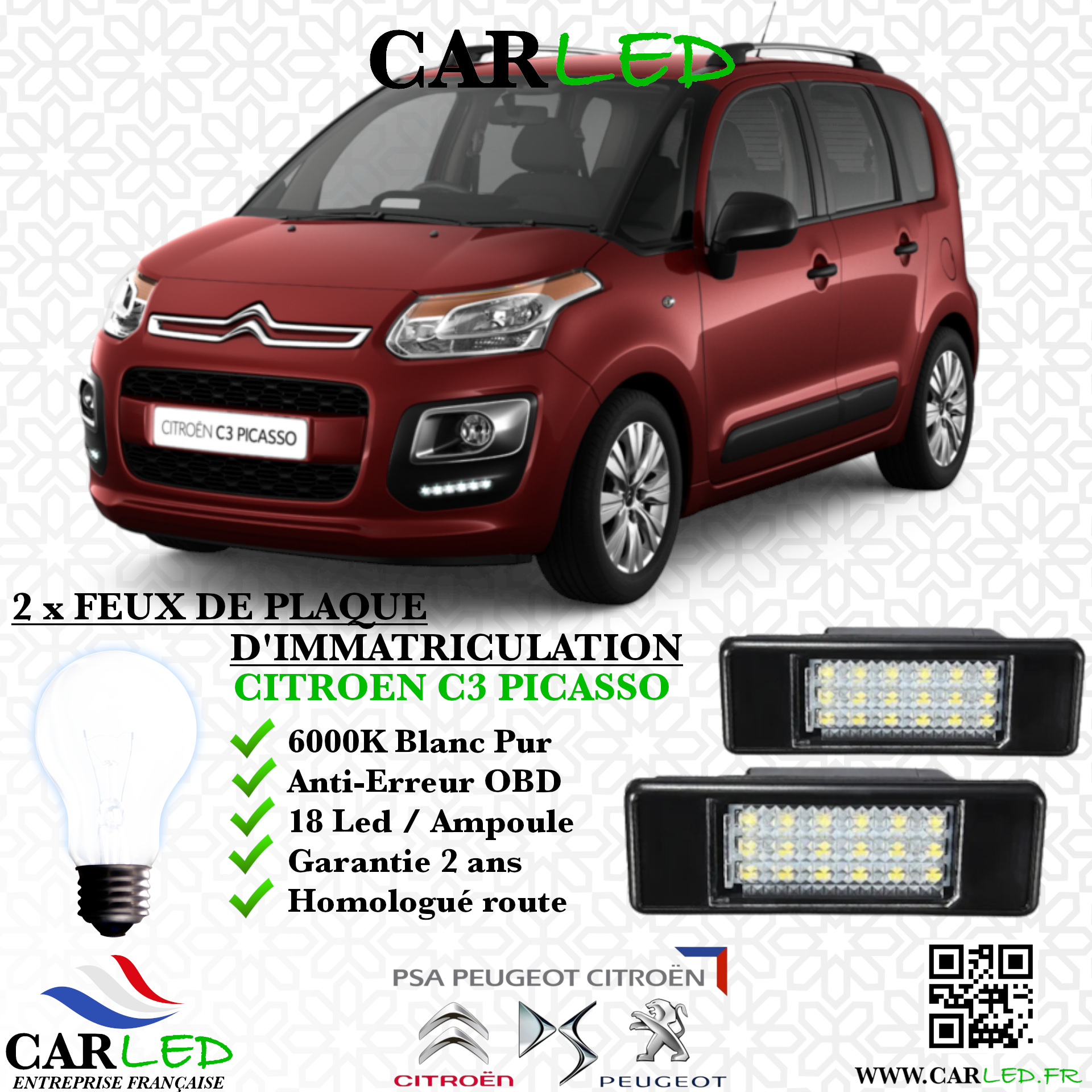 Feux Plaque d'immatriculation LED CITROËN C3 PICASSO