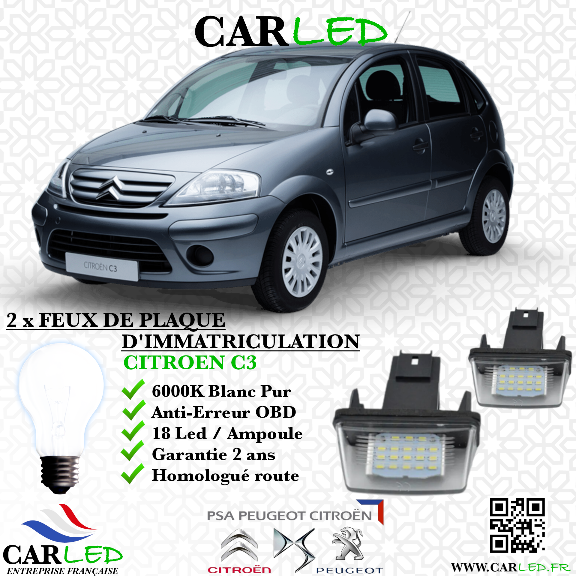 Feux Plaque d'immatriculation LED CITROËN C3 I