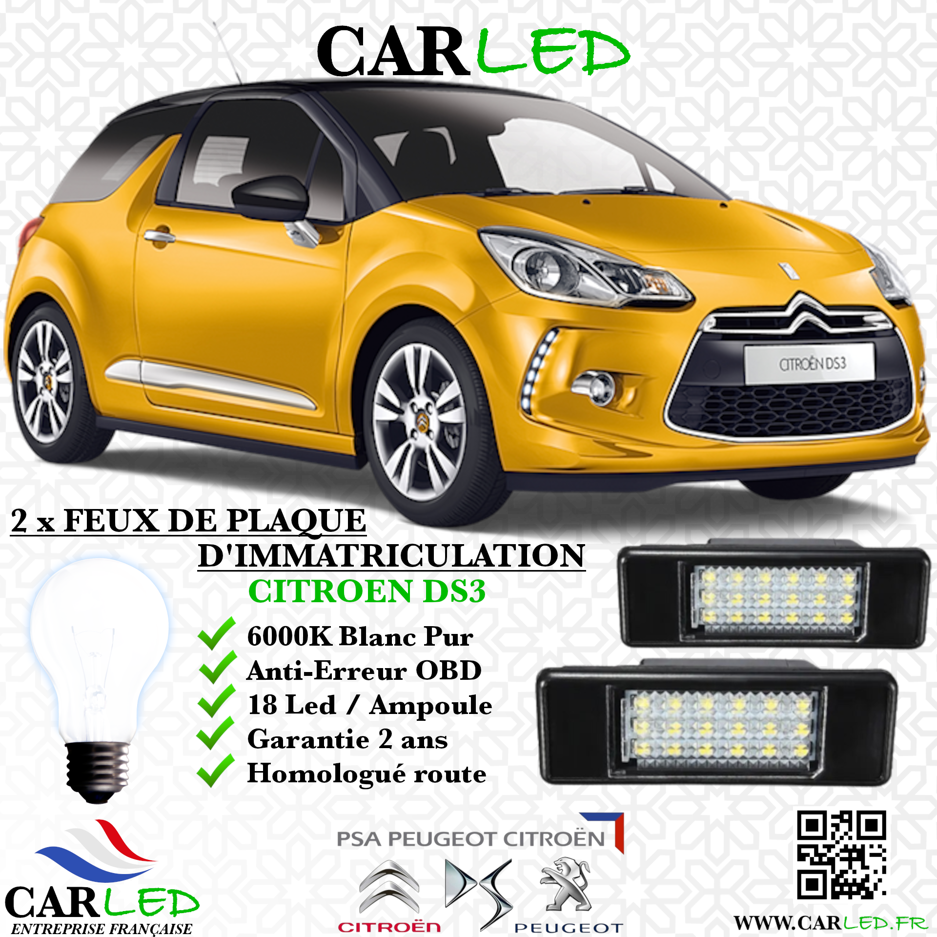 Feux Plaque d'immatriculation LED CITROËN DS3