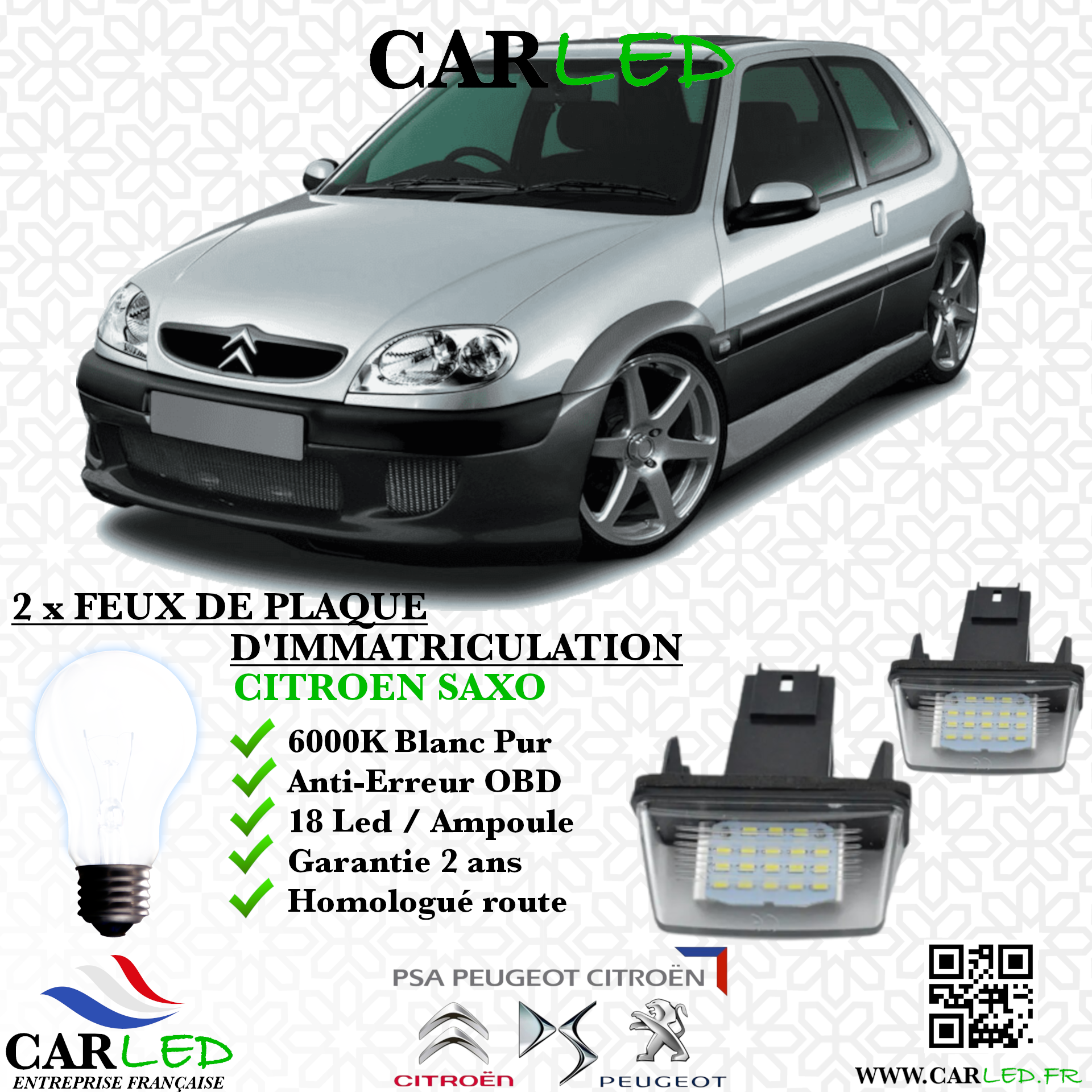 Feux Plaque d'immatriculation LED CITROËN SAXO II