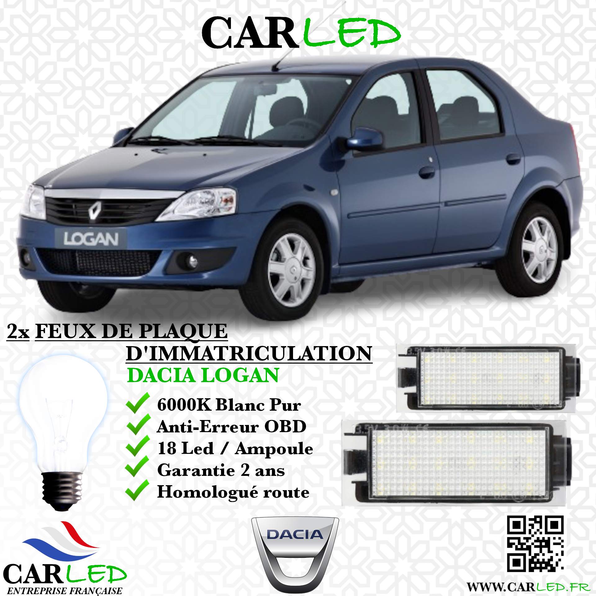 2x Feux de plaque d'immatriculation LED DACIA LOGAN I