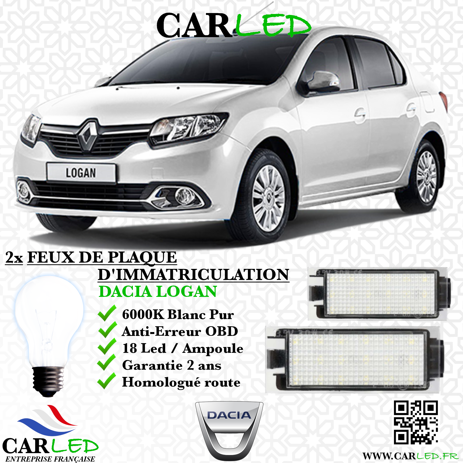 2x Feux de plaque d'immatriculation LED DACIA LOGAN II
