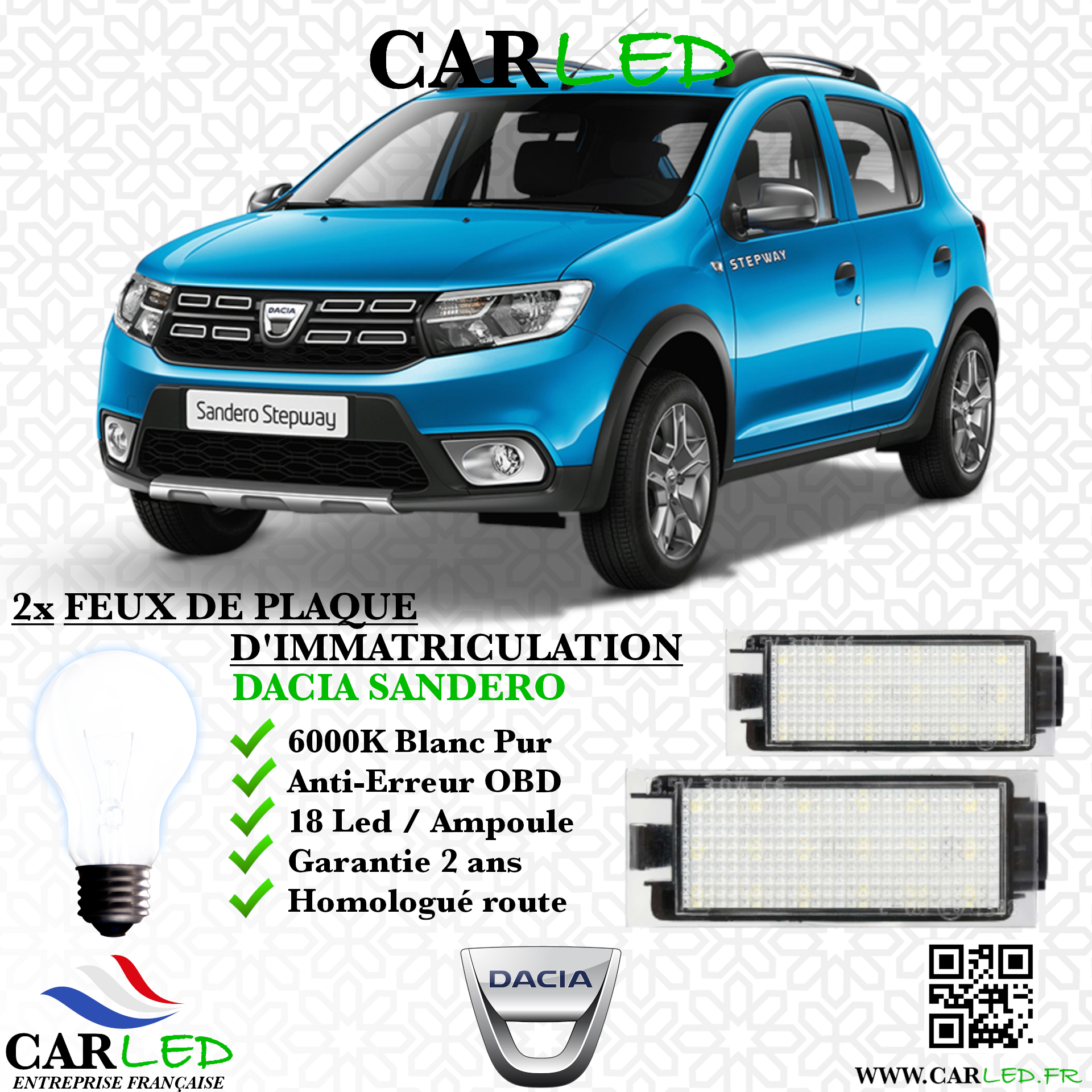 2x Feux de plaque d'immatriculation LED DACIA SANDERO STEPWAY