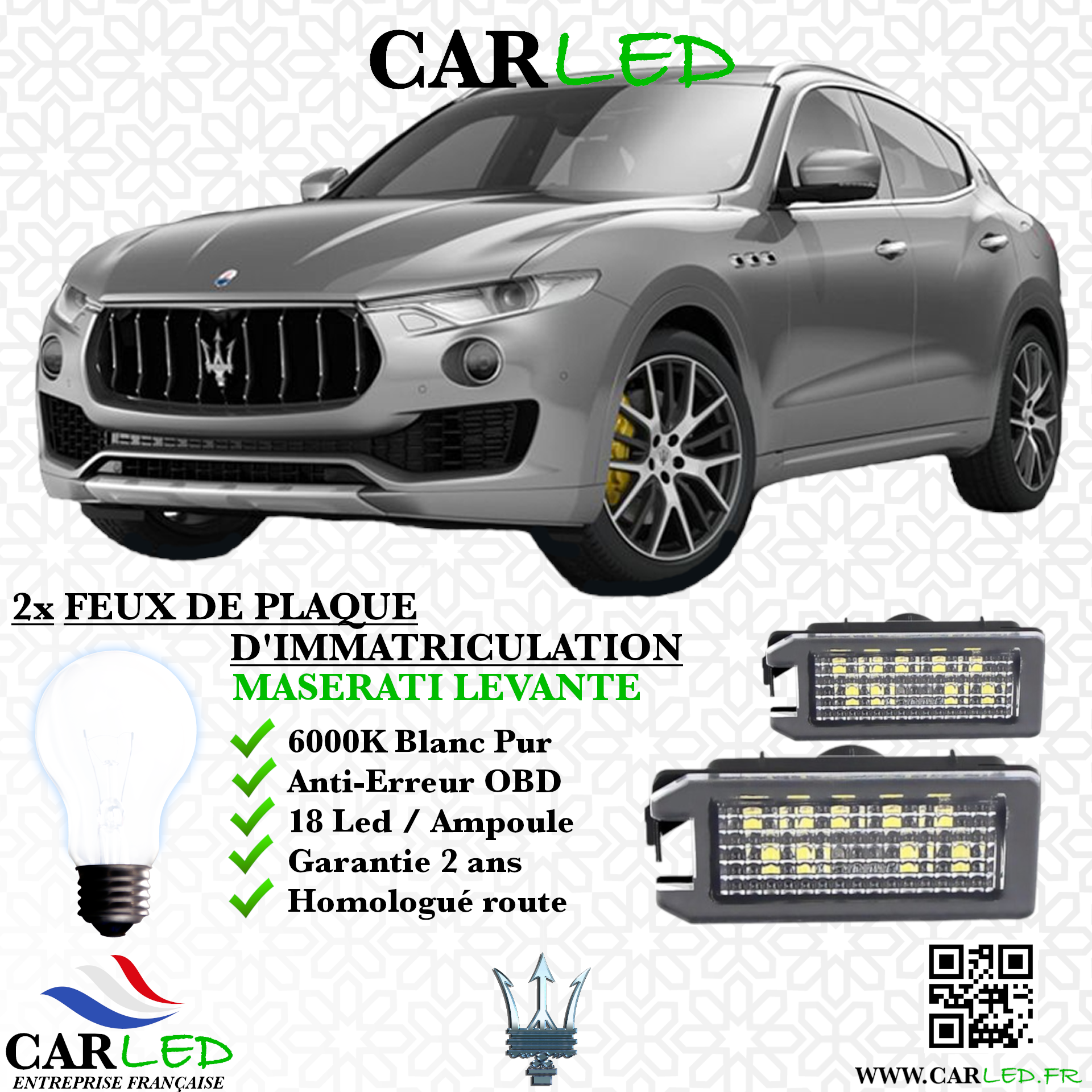 2x Feux de plaque d'immatriculation LED Maserati Levante