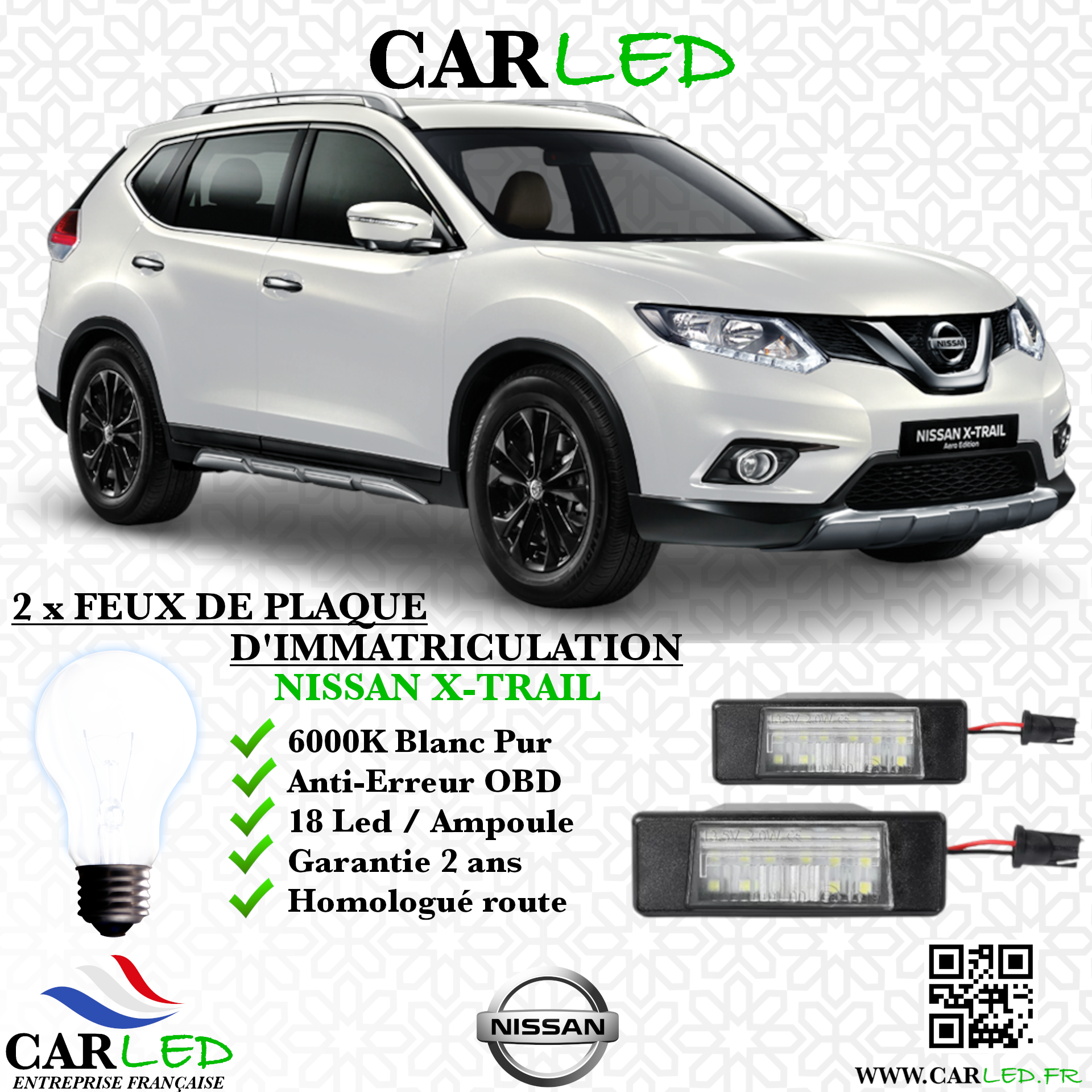 2x Feux de plaque d'immatriculation LED Nissan X-Trail