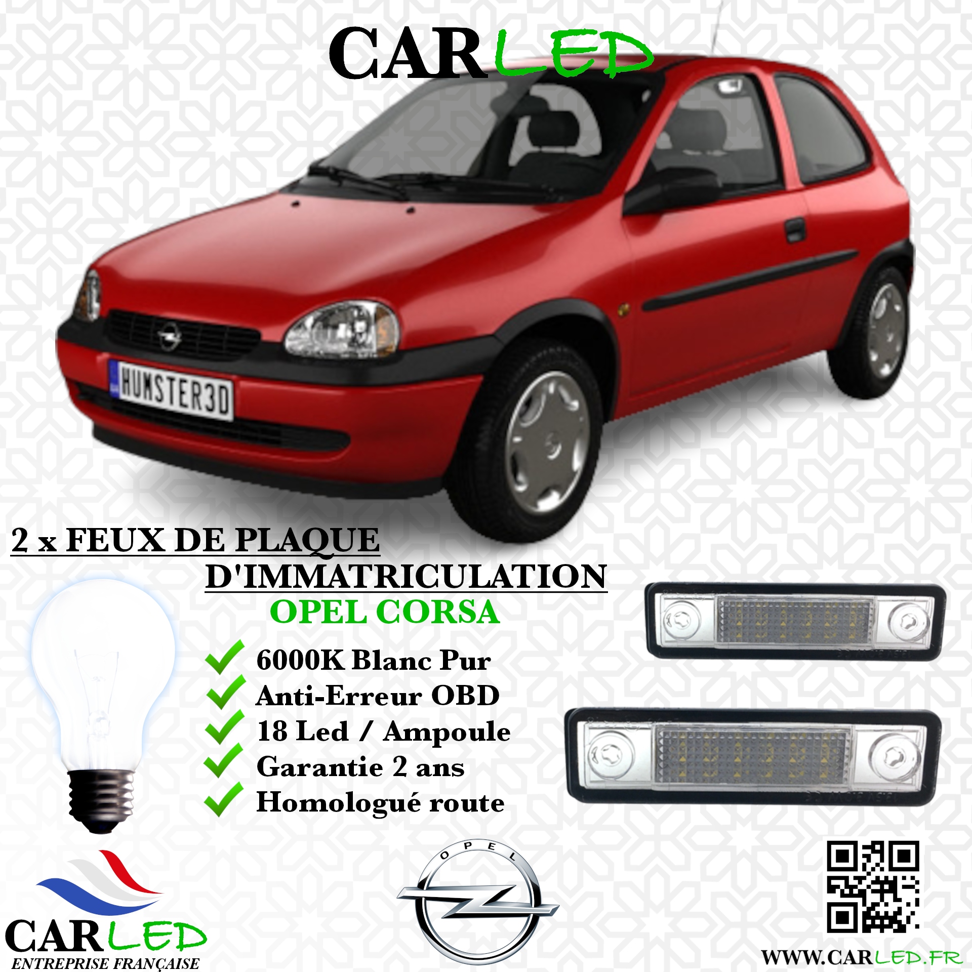 2x Feux de plaque d'immatriculation LED Opel Corsa