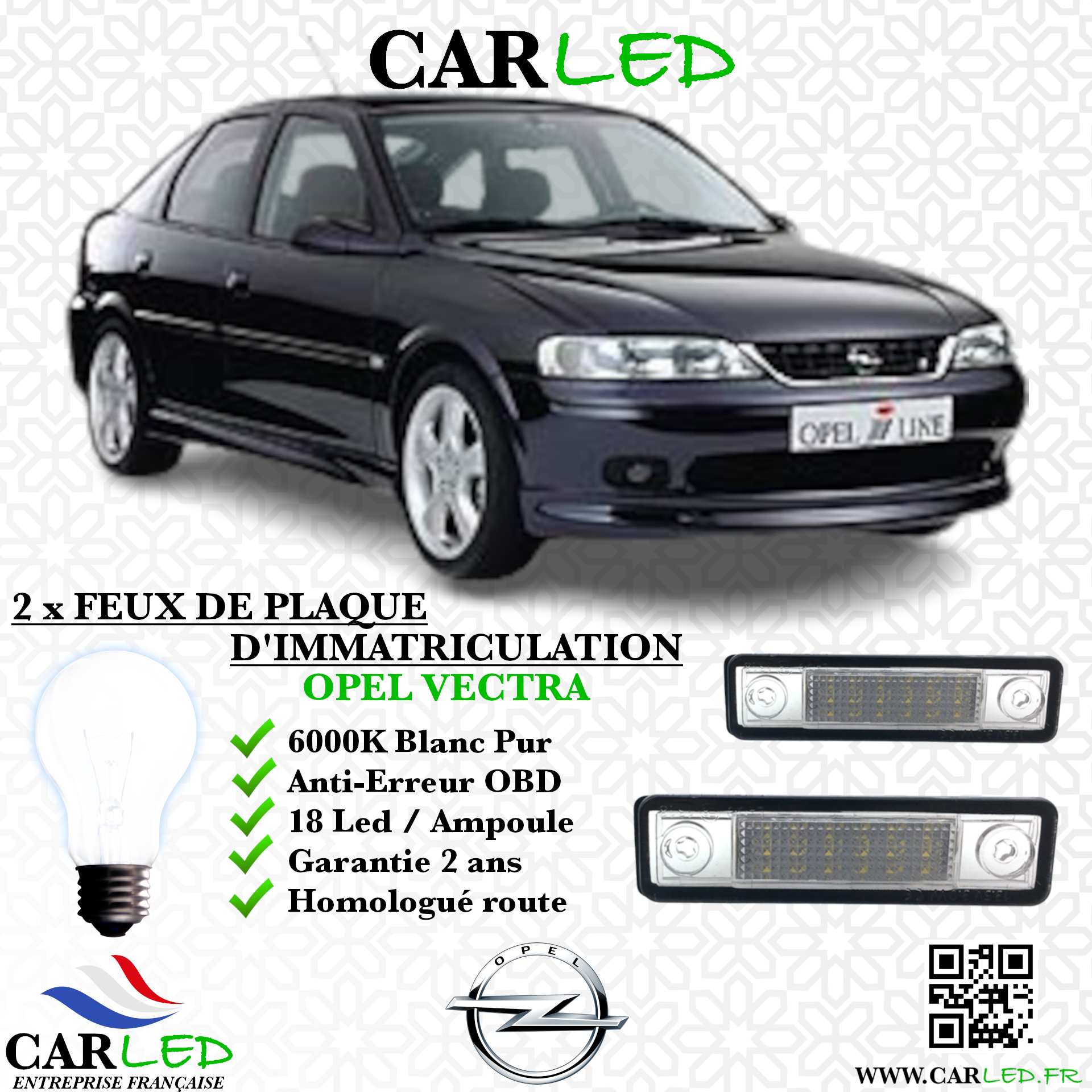 2x Feux de plaque d'immatriculation LED Opel Vectra