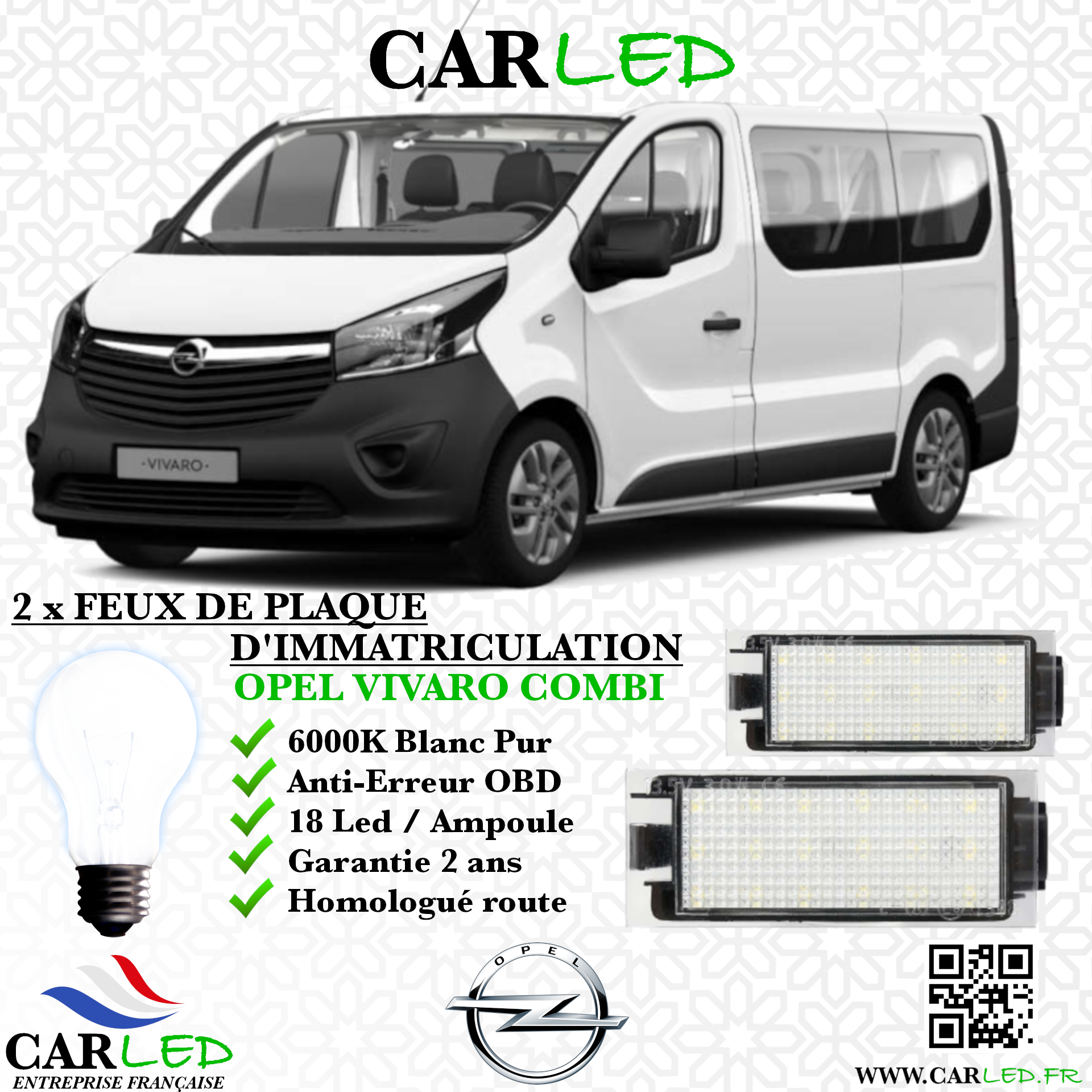 2x Feux de plaque d'immatriculation LED Opel Vivaro Combi