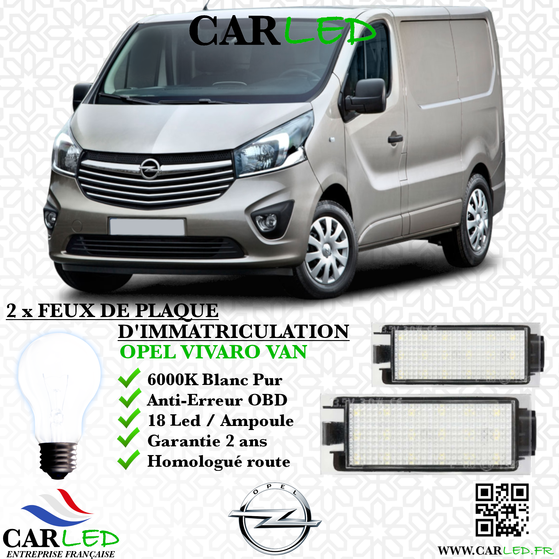 2x Feux de plaque d'immatriculation LED Opel Vivaro Van