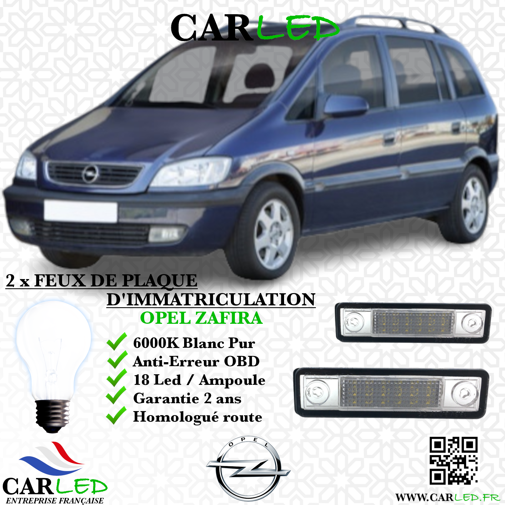 2x Feux de plaque d'immatriculation LED Opel Zafira