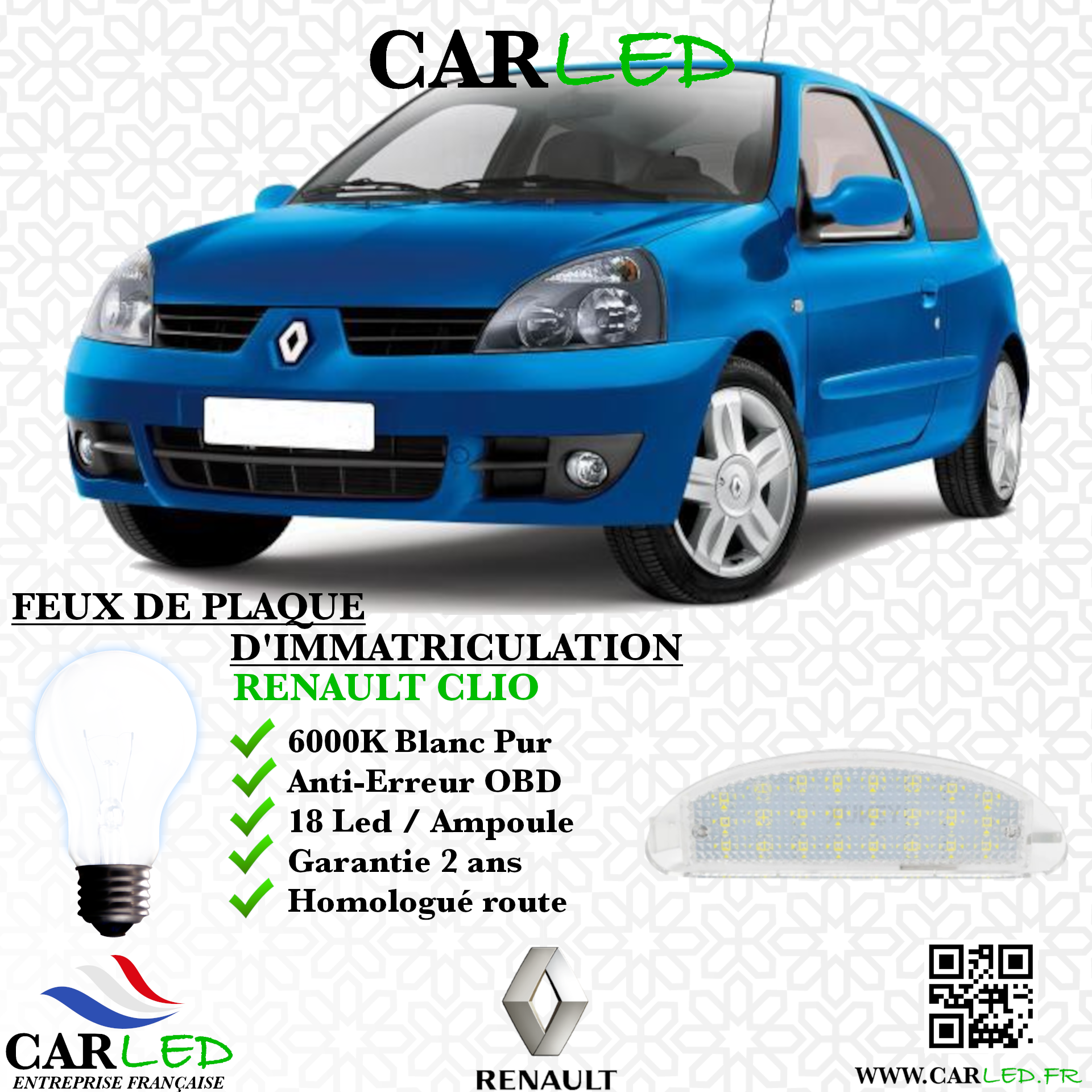 Feux Plaque d'immatriculation LED RENAULT CLIO II