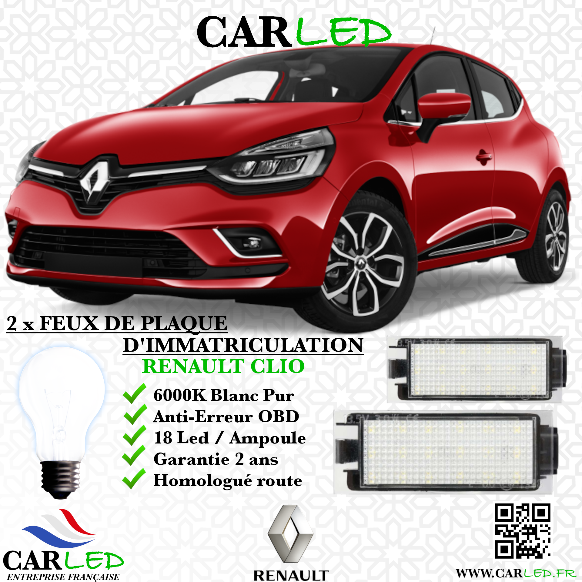 2x Feux de plaque d'immatriculation LED Renault Clio IV