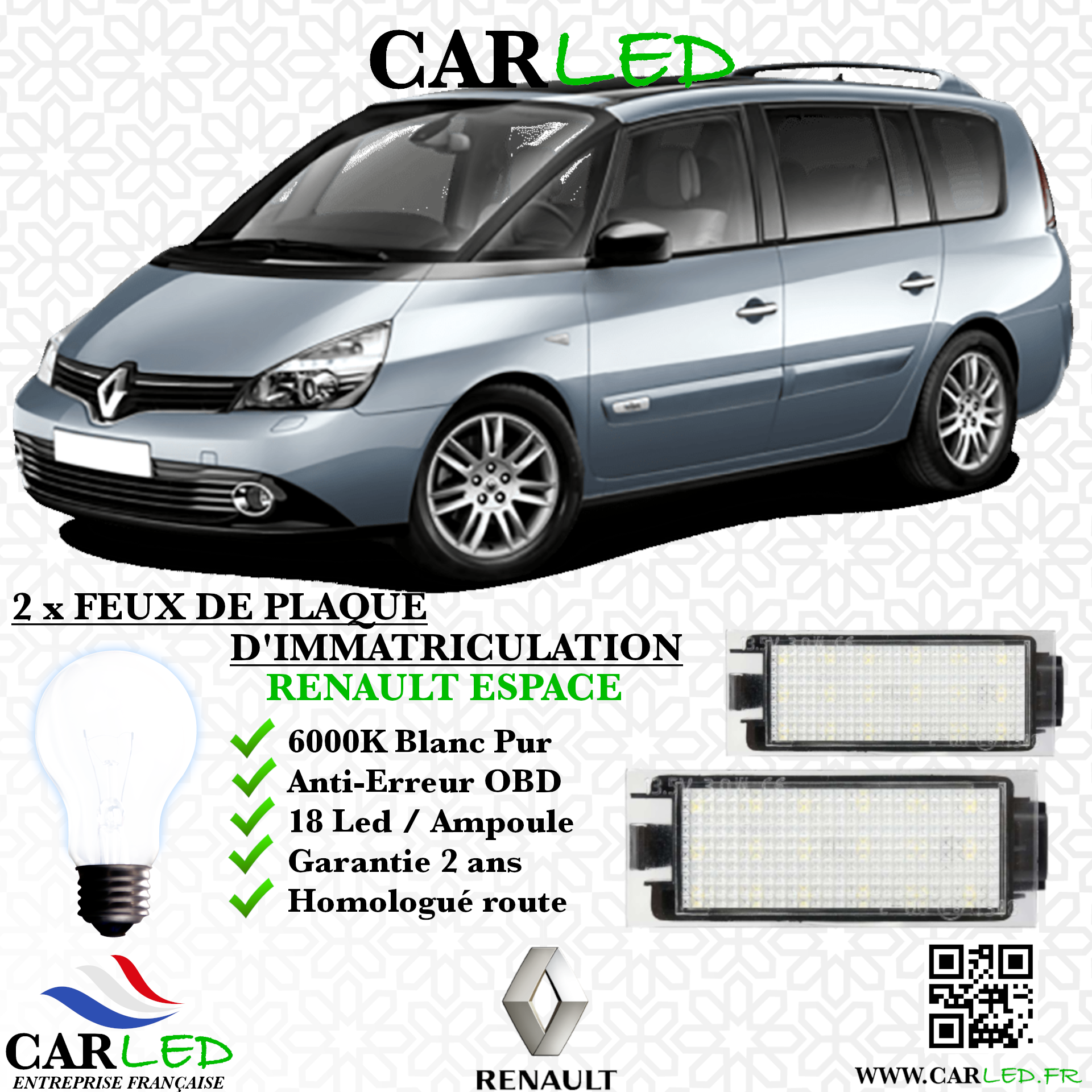 2x Feux de plaque d'immatriculation LED Renault Espace IV