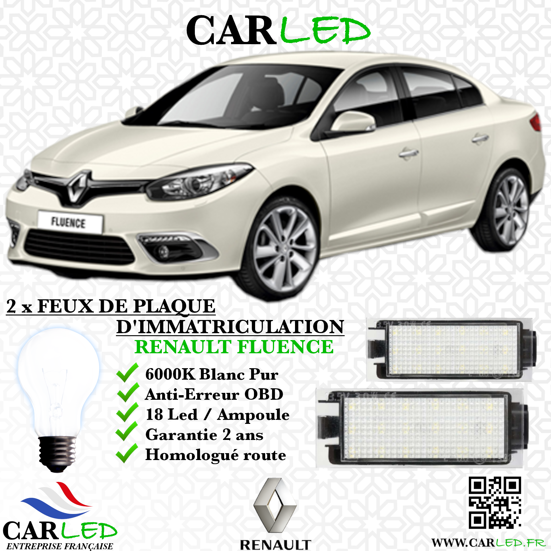 2x Feux de plaque d'immatriculation LED Renault Fluence