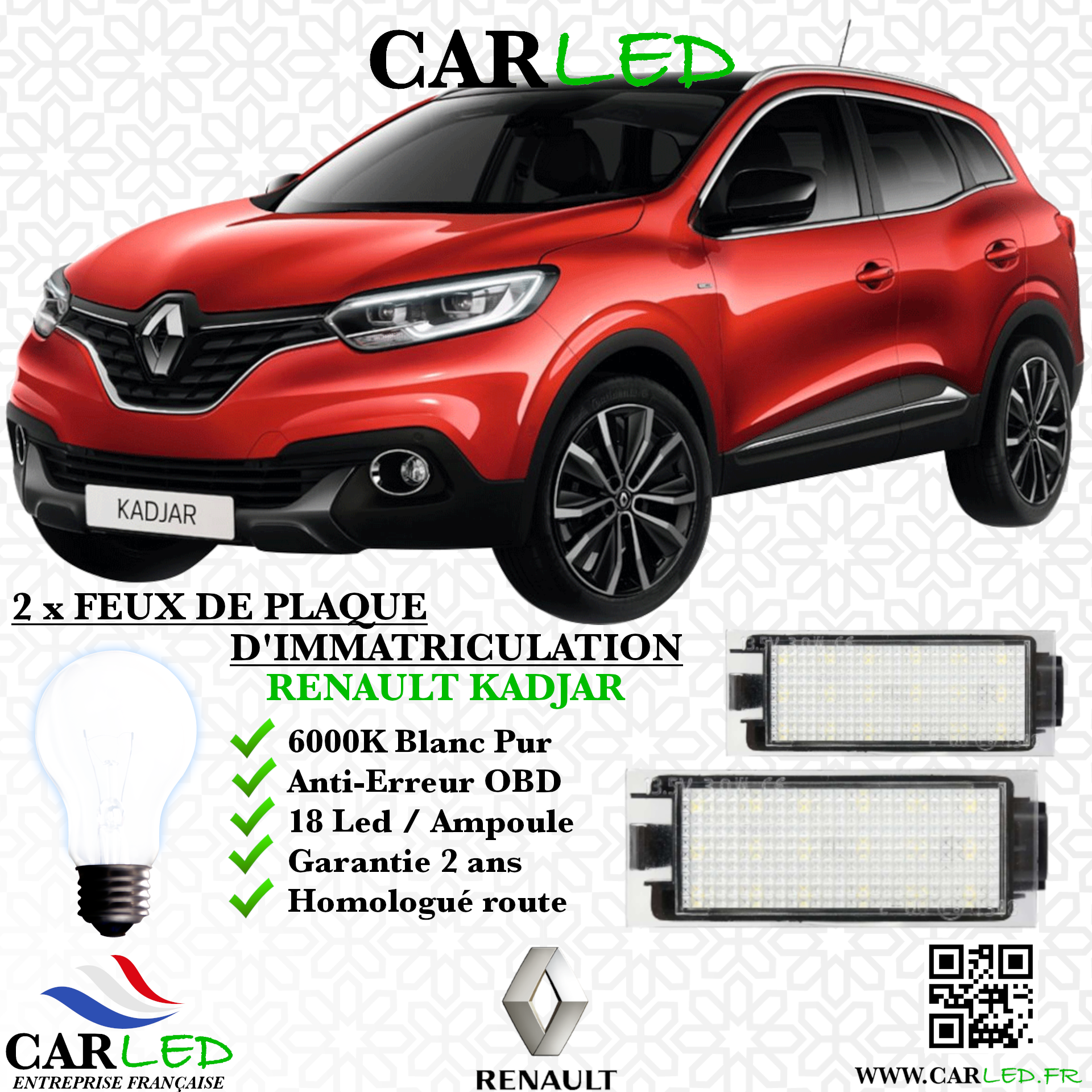 2x Feux de plaque d'immatriculation LED Renault Kadjar