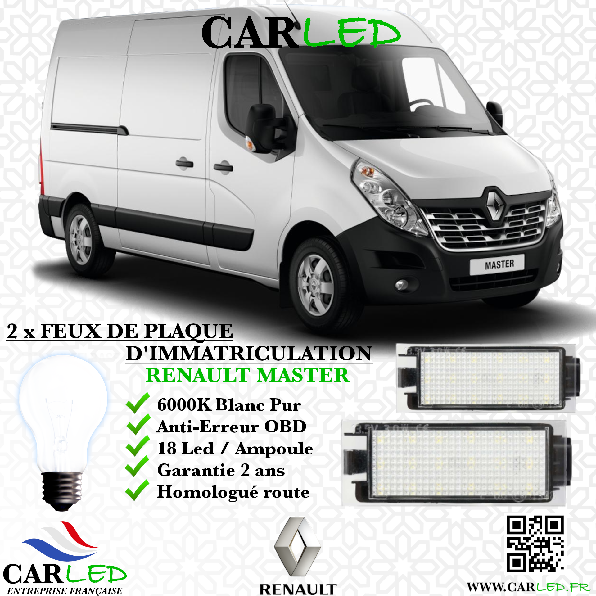 2x Feux de plaque d'immatriculation LED Renault Master III