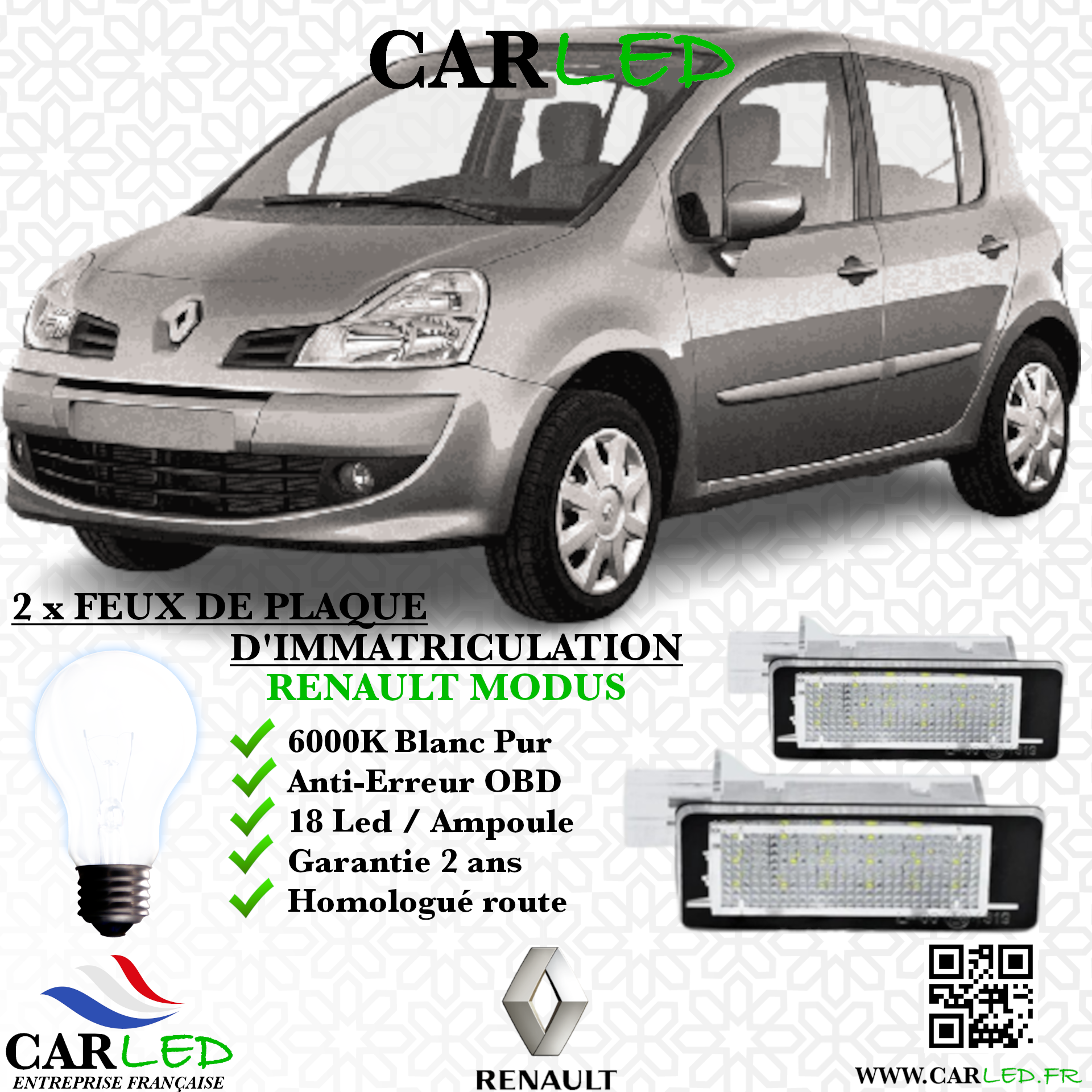 2x Feux de plaque d'immatriculation LED Renault Modus