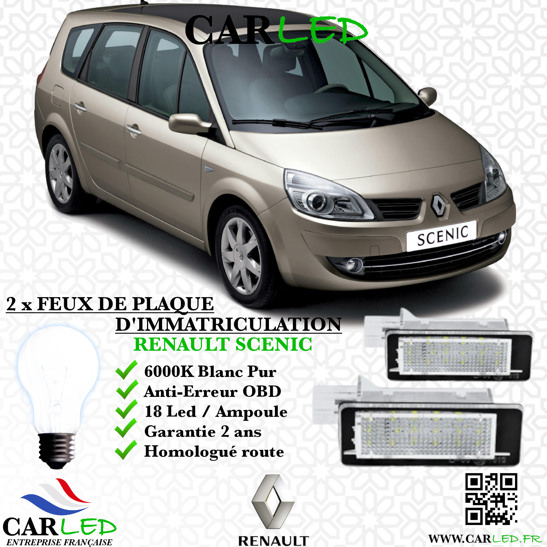 2x Feux de plaque d'immatriculation LED Renault Scenic II