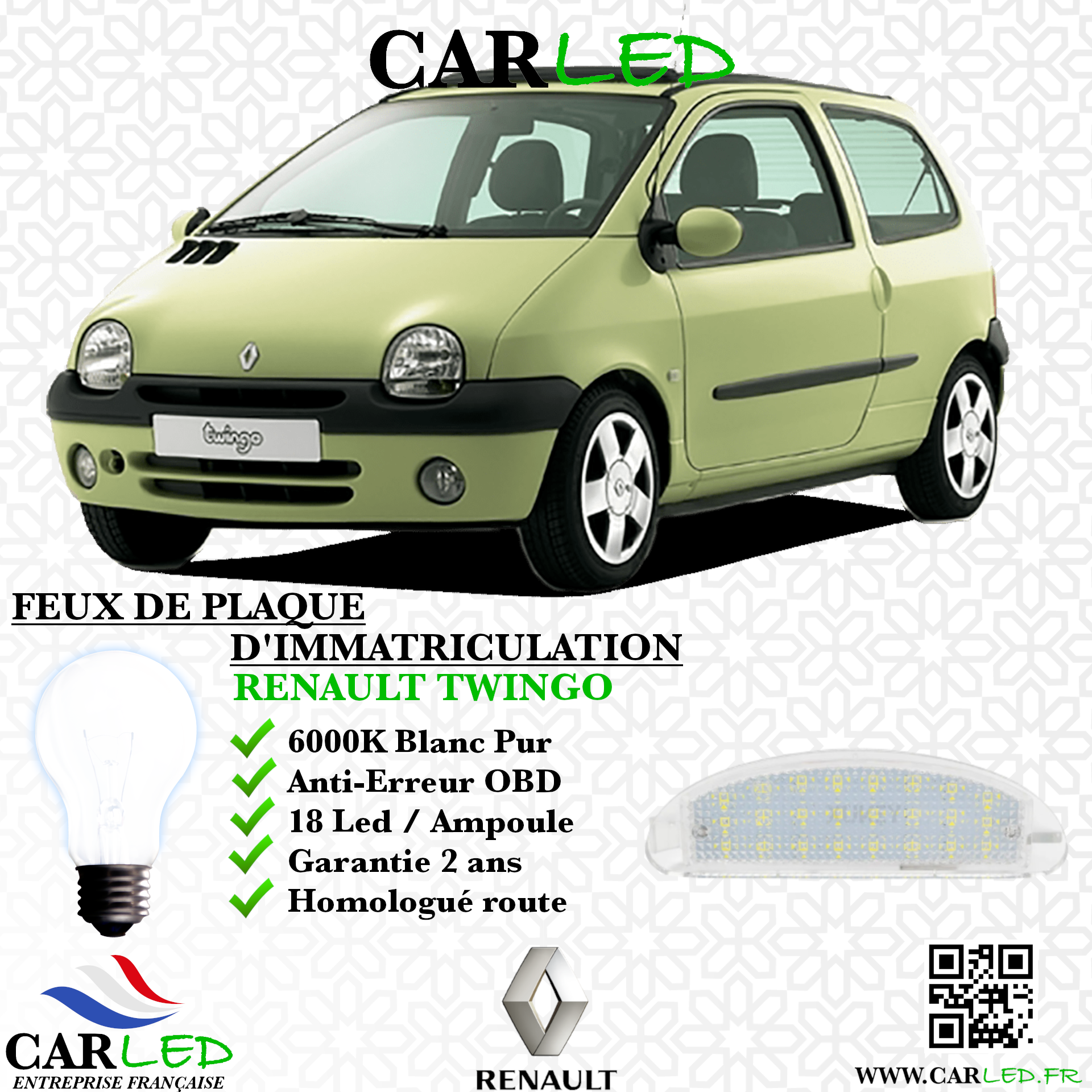 Feux de plaque d'immatriculation LED Renault Twingo I