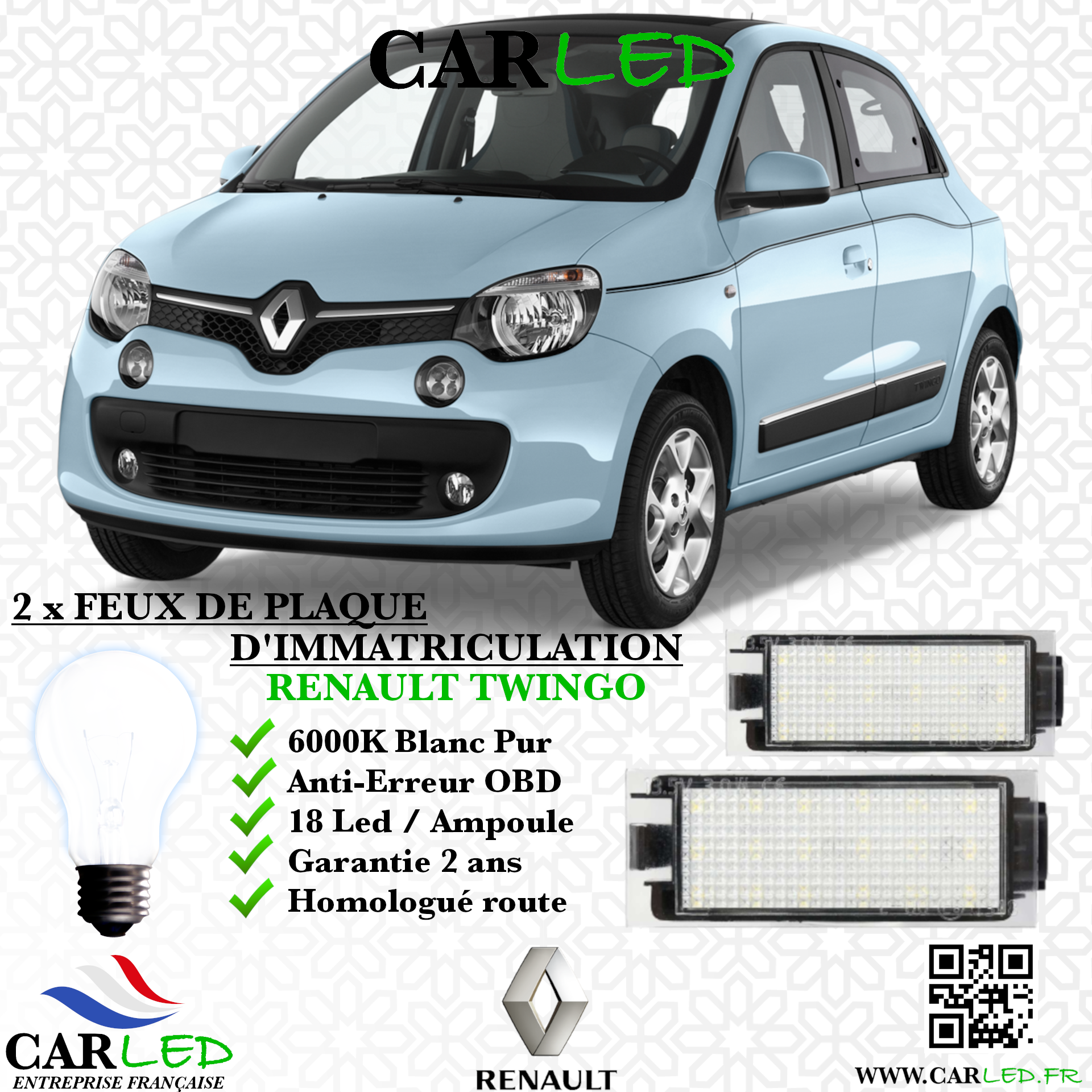 2x Feux de plaque d'immatriculation LED Renault Twingo III