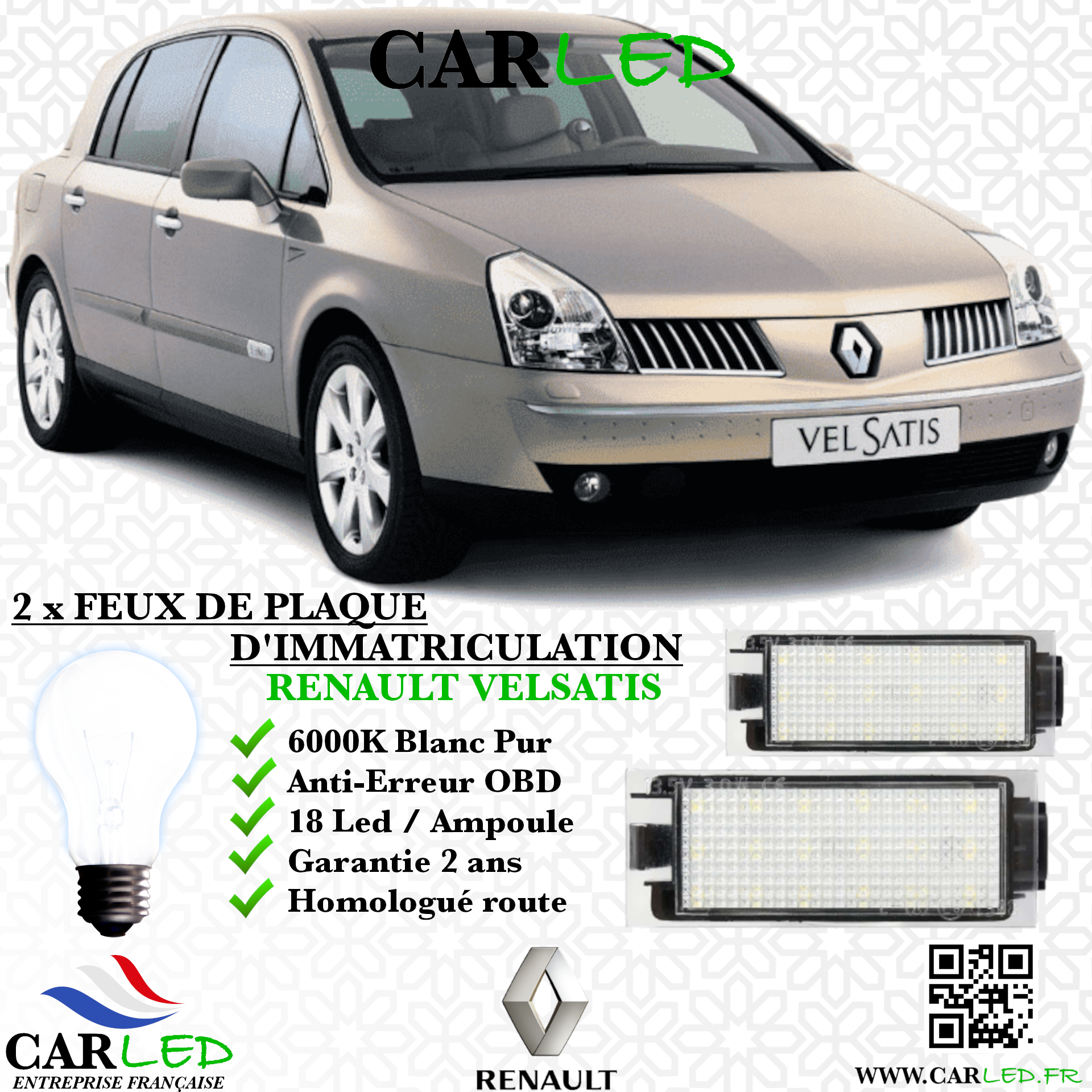 2x Feux de plaque d'immatriculation LED Renault Velsatis