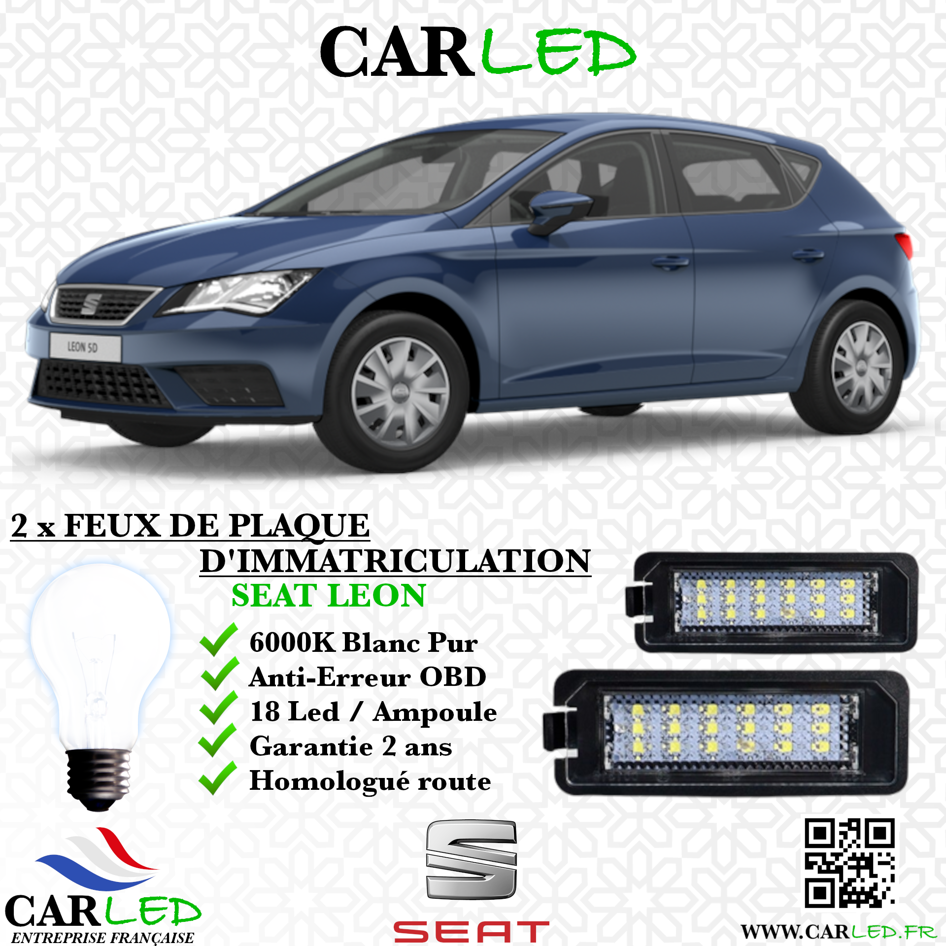 Feux Plaque d'immatriculation LED SEAT LEON III