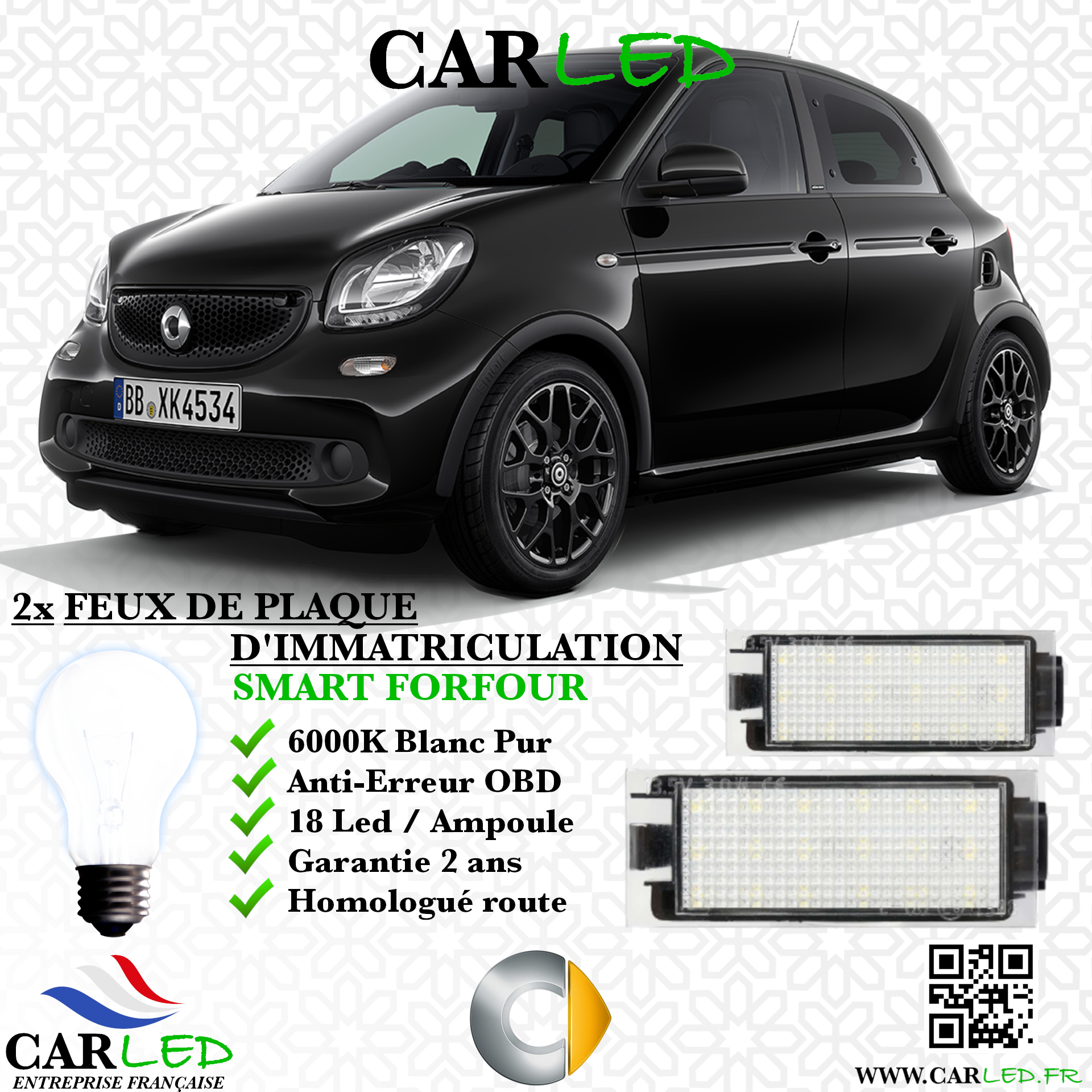 2x Feux de plaque d'immatriculation LED Smart For Four