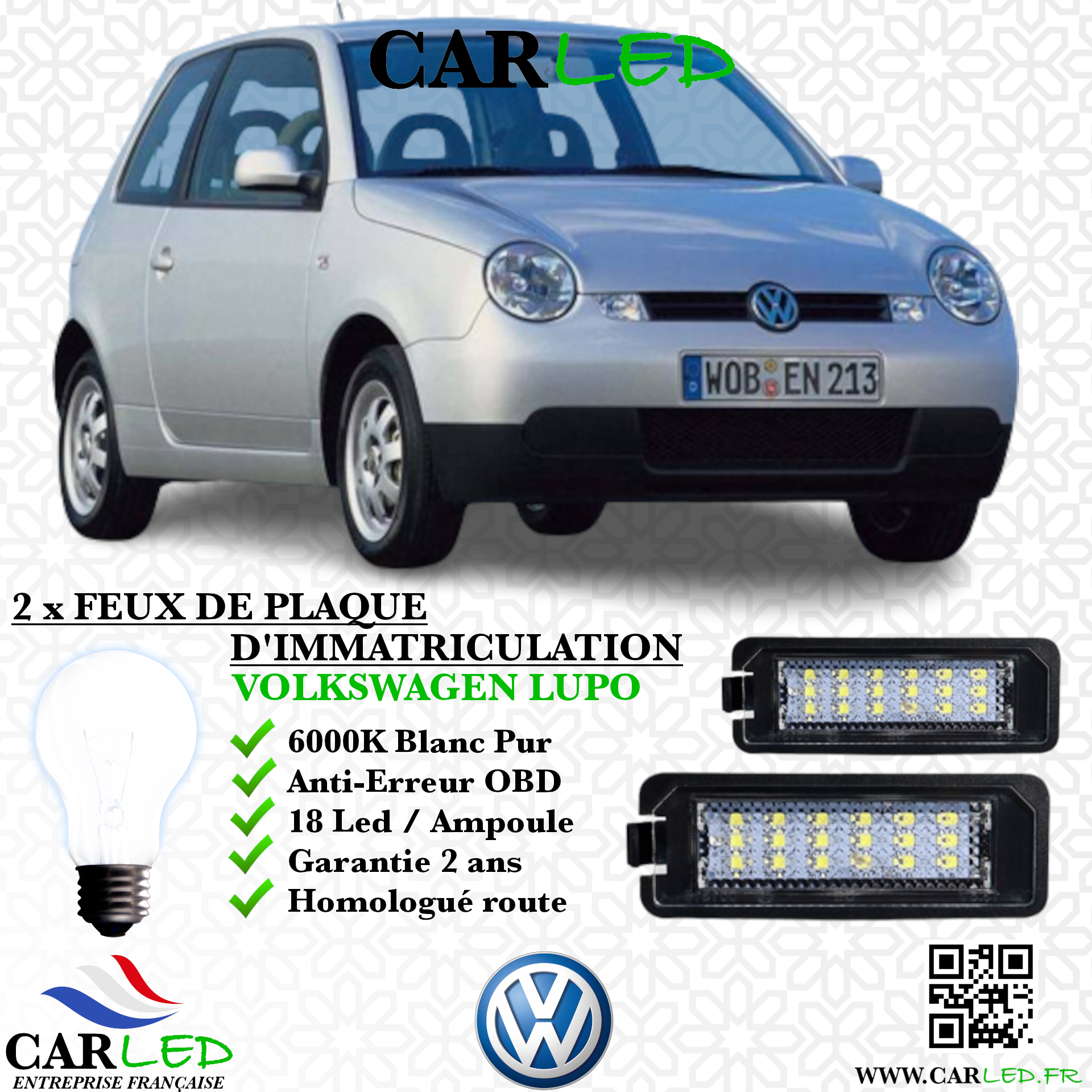 2x Feux Plaque d'immatriculation LED VOLKSWAGEN LUPO