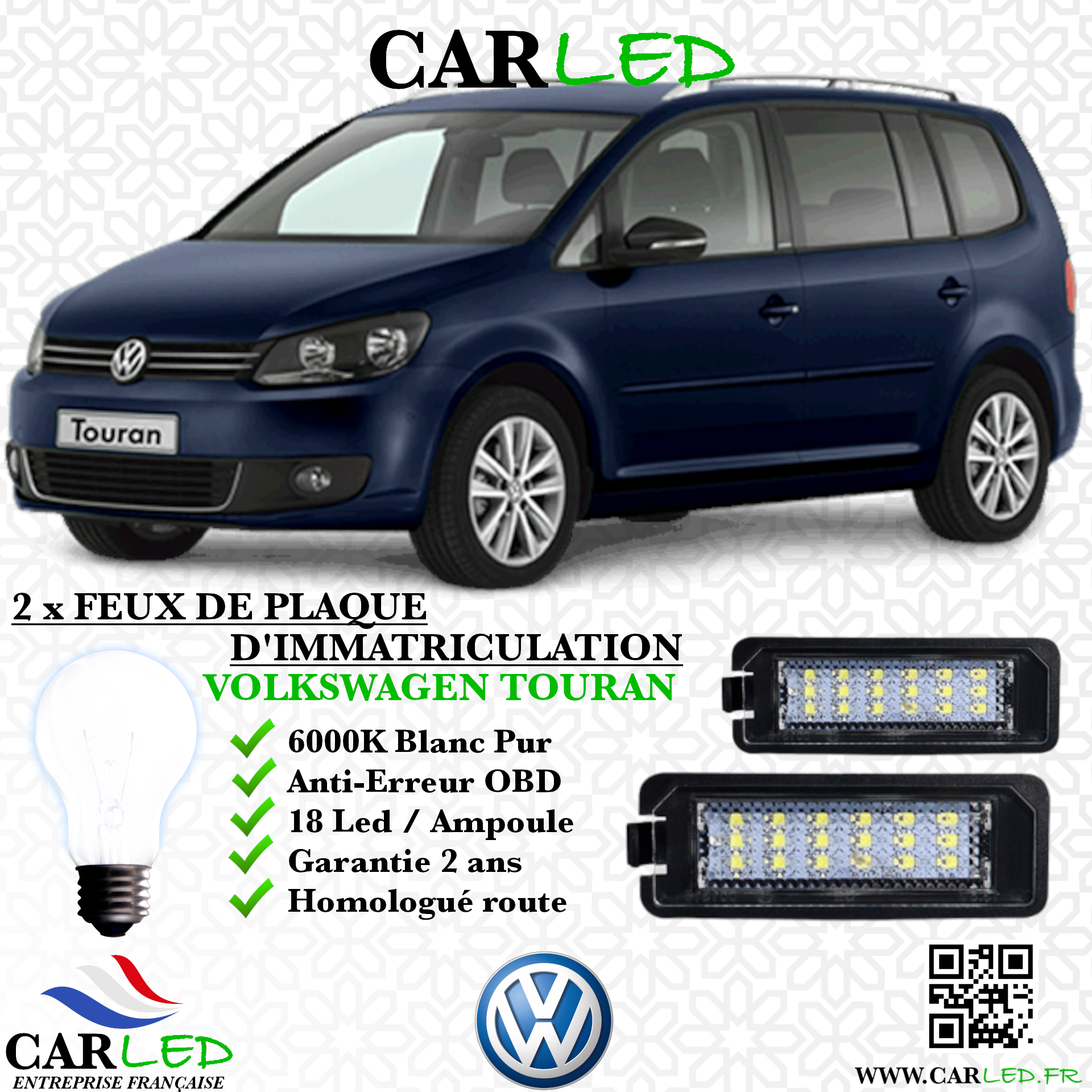 2x Feux de plaque d'immatriculation LED Volkswagen Touran
