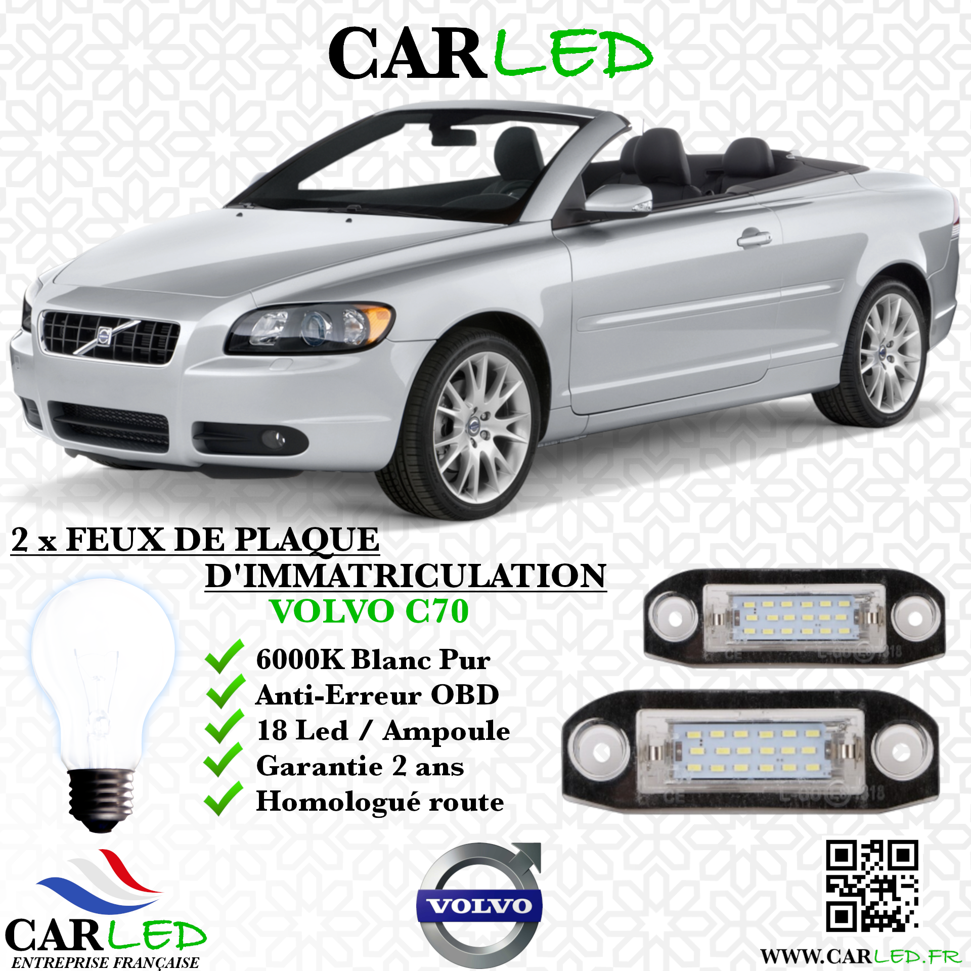 2x Feux Plaque d'immatriculation LED Volvo C70