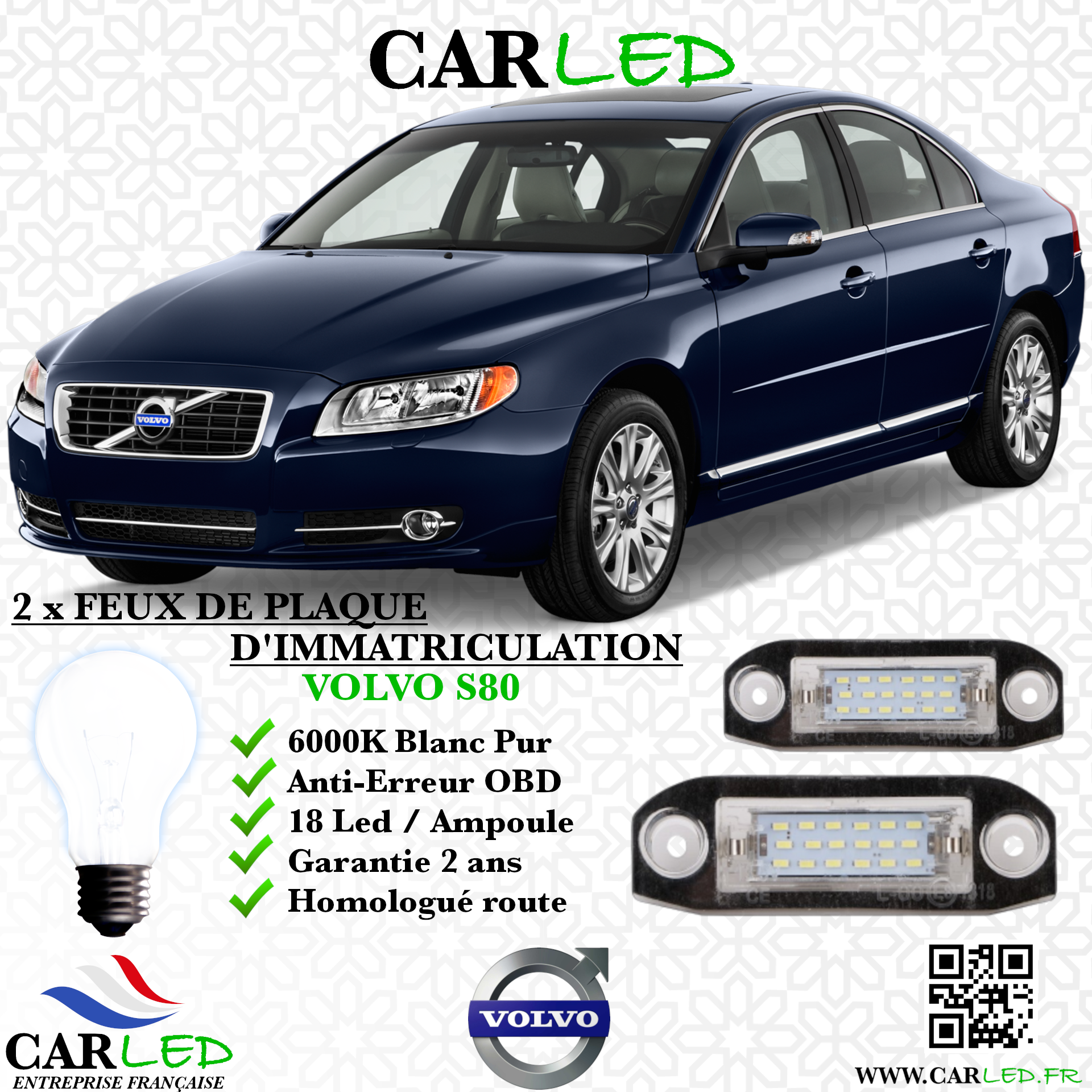 2x Feux Plaque d'immatriculation LED Volvo S80