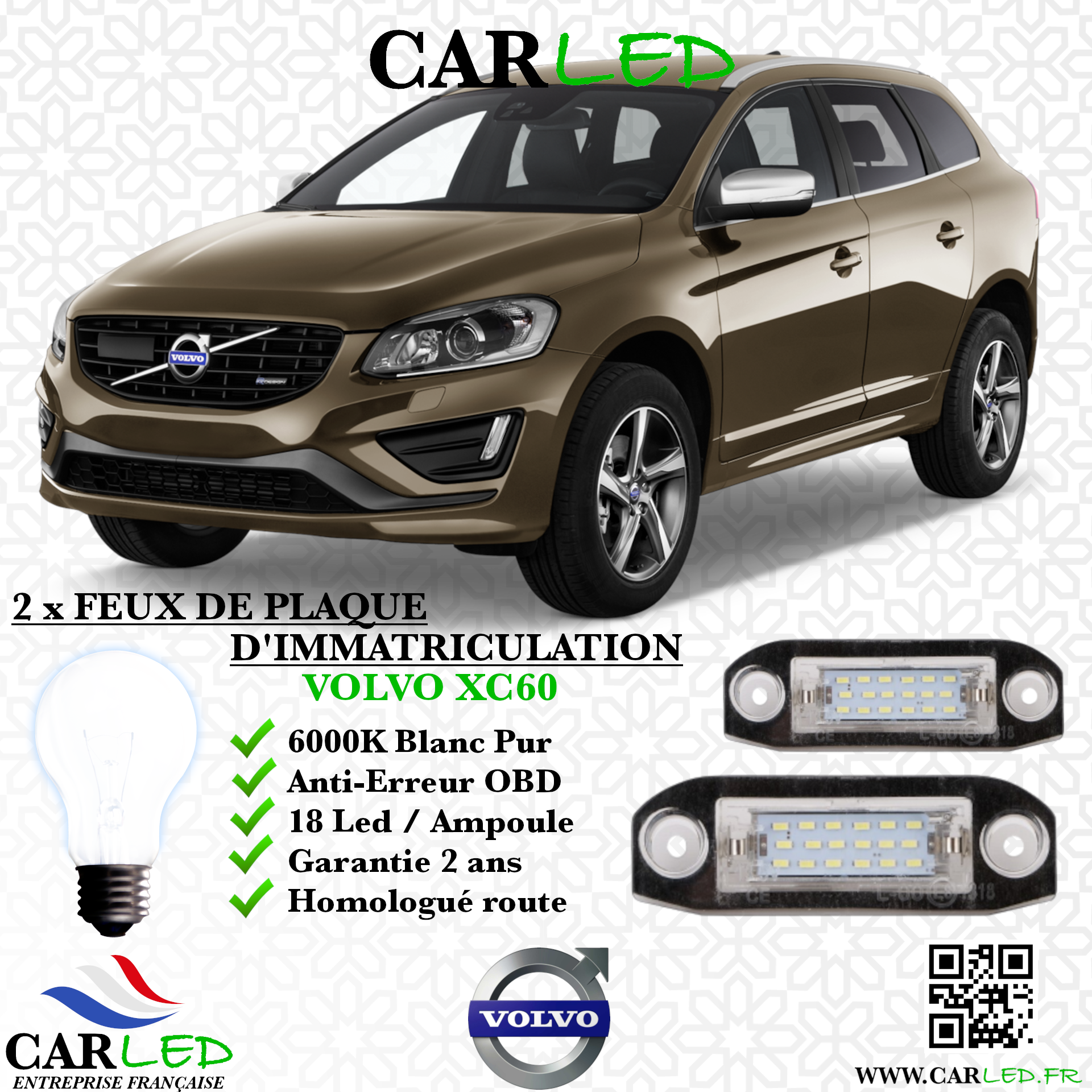 2x Feux Plaque d'immatriculation LED Volvo XC60