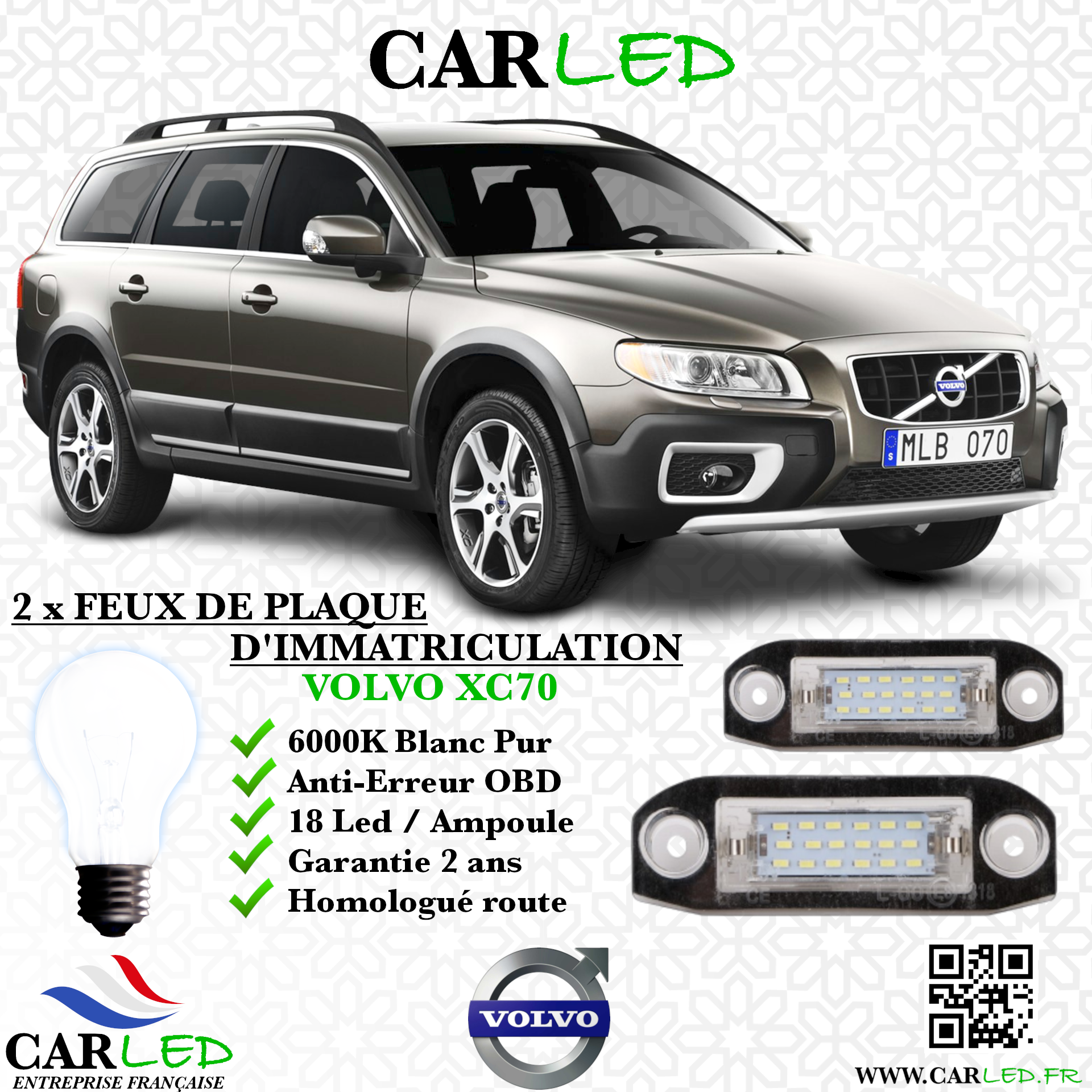 2x Feux Plaque d'immatriculation LED Volvo XC70