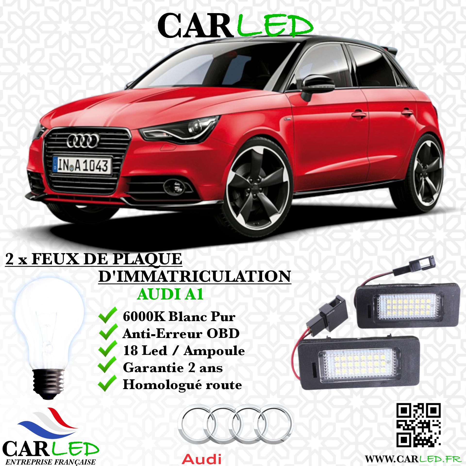 2x Feux de plaque d'immatriculation LED Audi A1