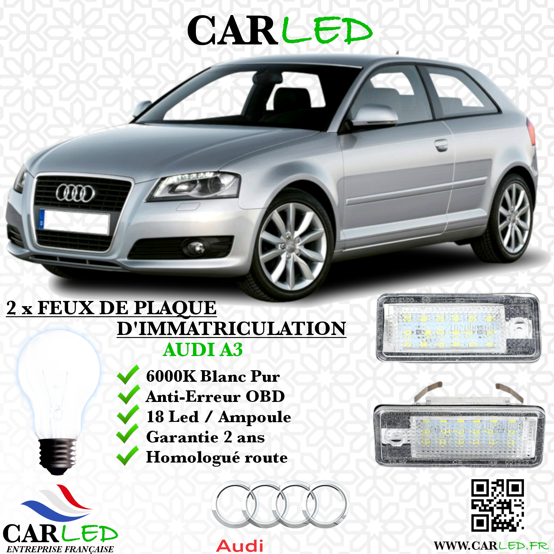 2x Feux de plaque d'immatriculation LED Audi A3
