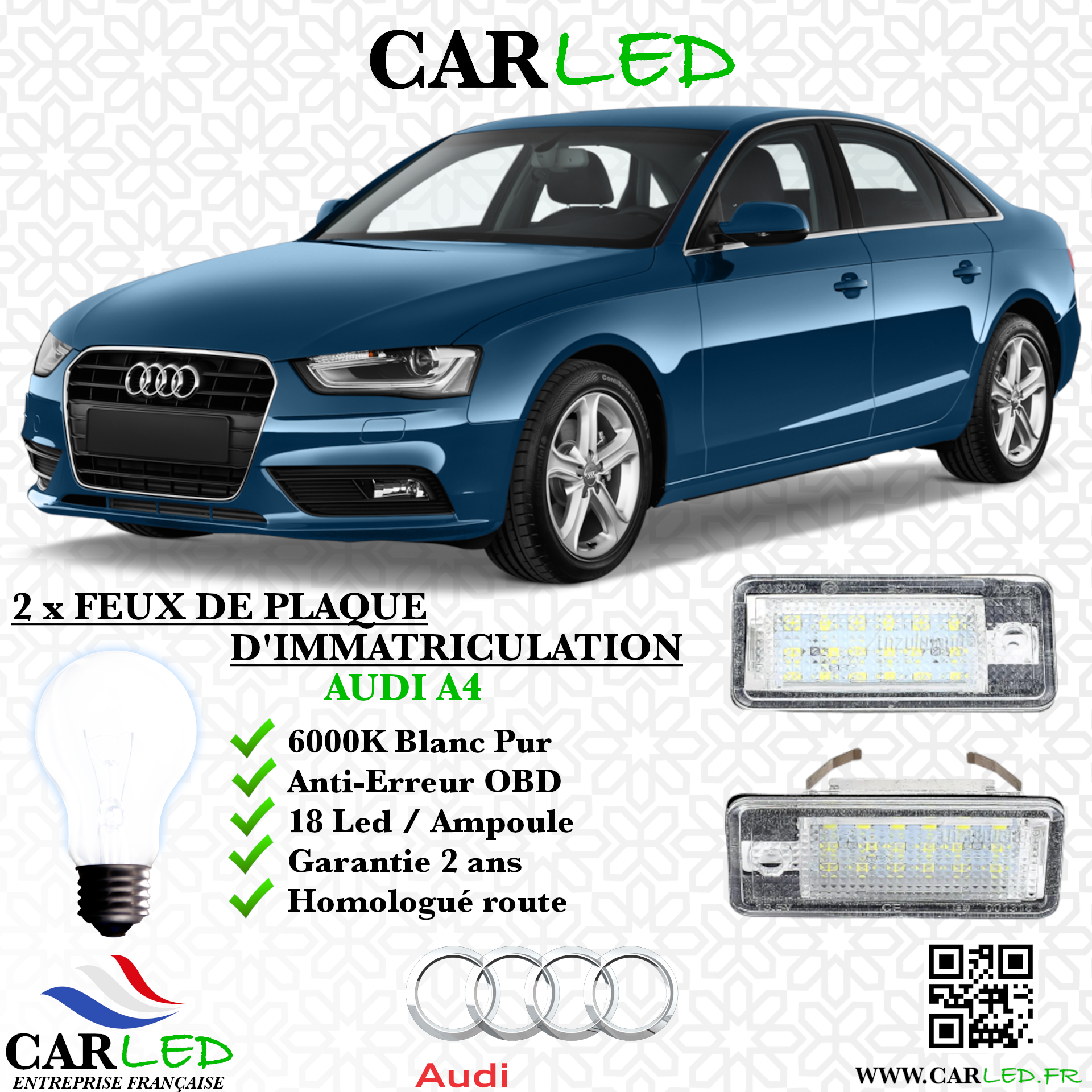 2x Feux de plaque d'immatriculation LED Audi A4