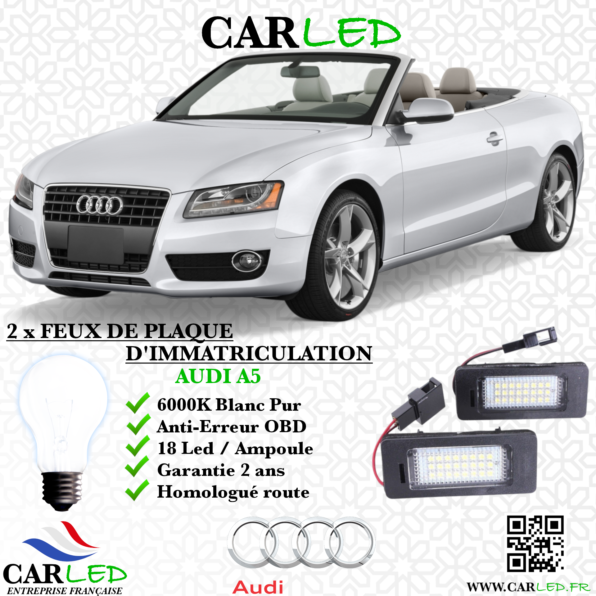 2x Feux de plaque d'immatriculation LED Audi A5