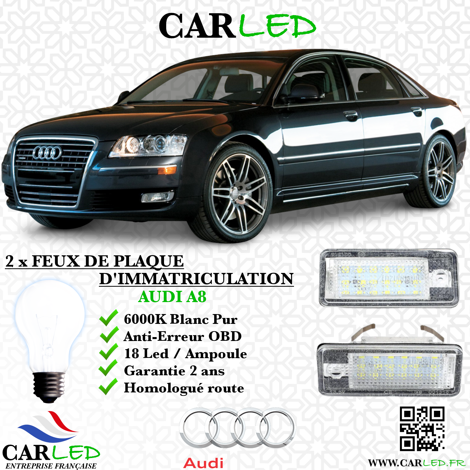 2x Feux de plaque d'immatriculation LED Audi A8