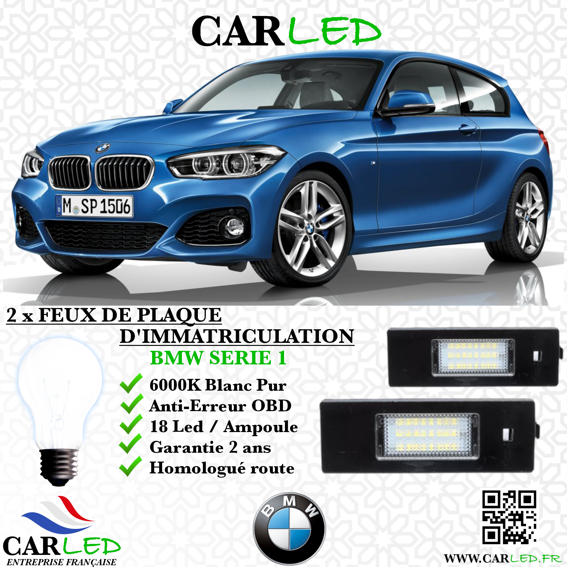 2x Feux de plaque d'immatriculation LED BMW Série 1 F21