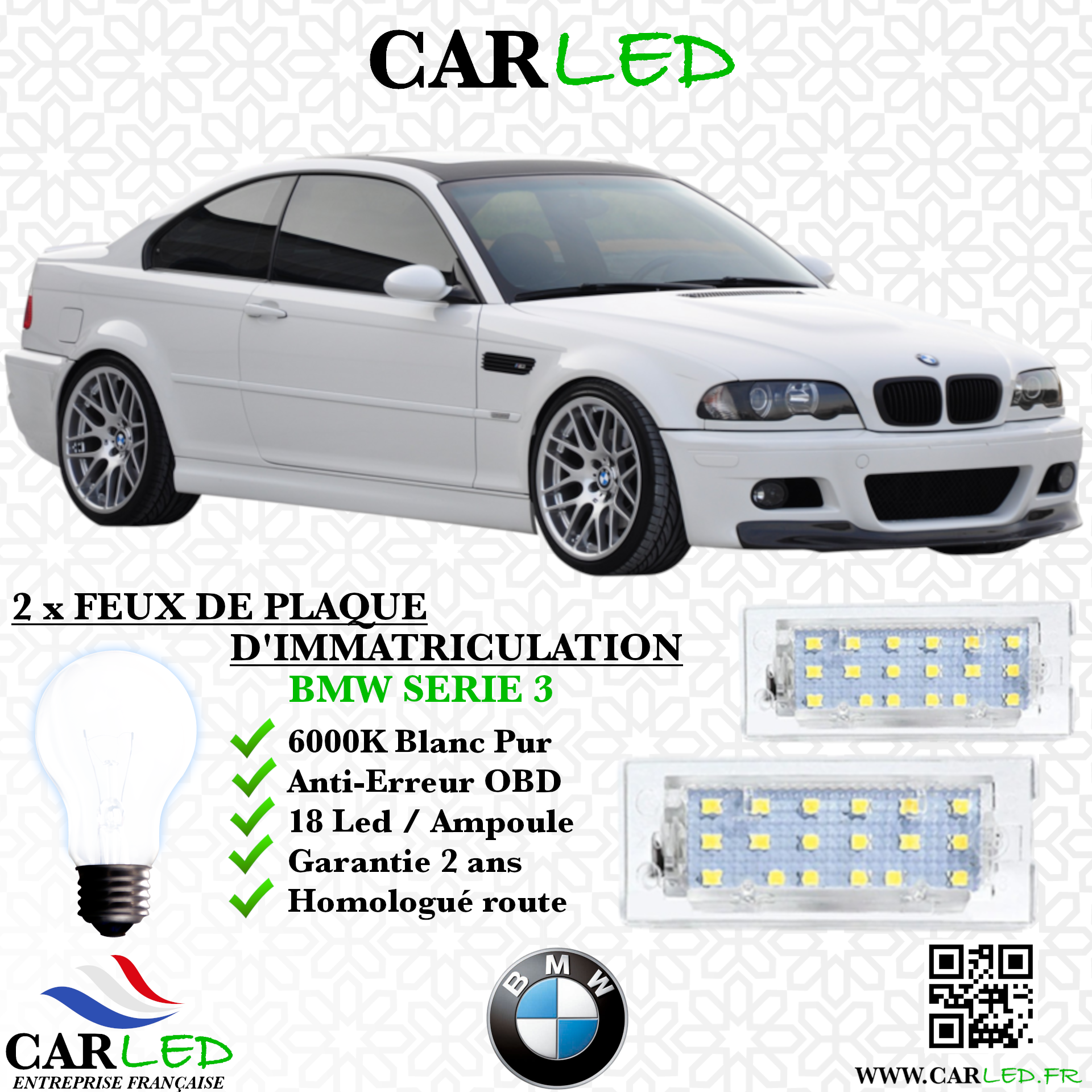 2x Feux de plaque d'immatriculation LED BMW Serie 3 E46