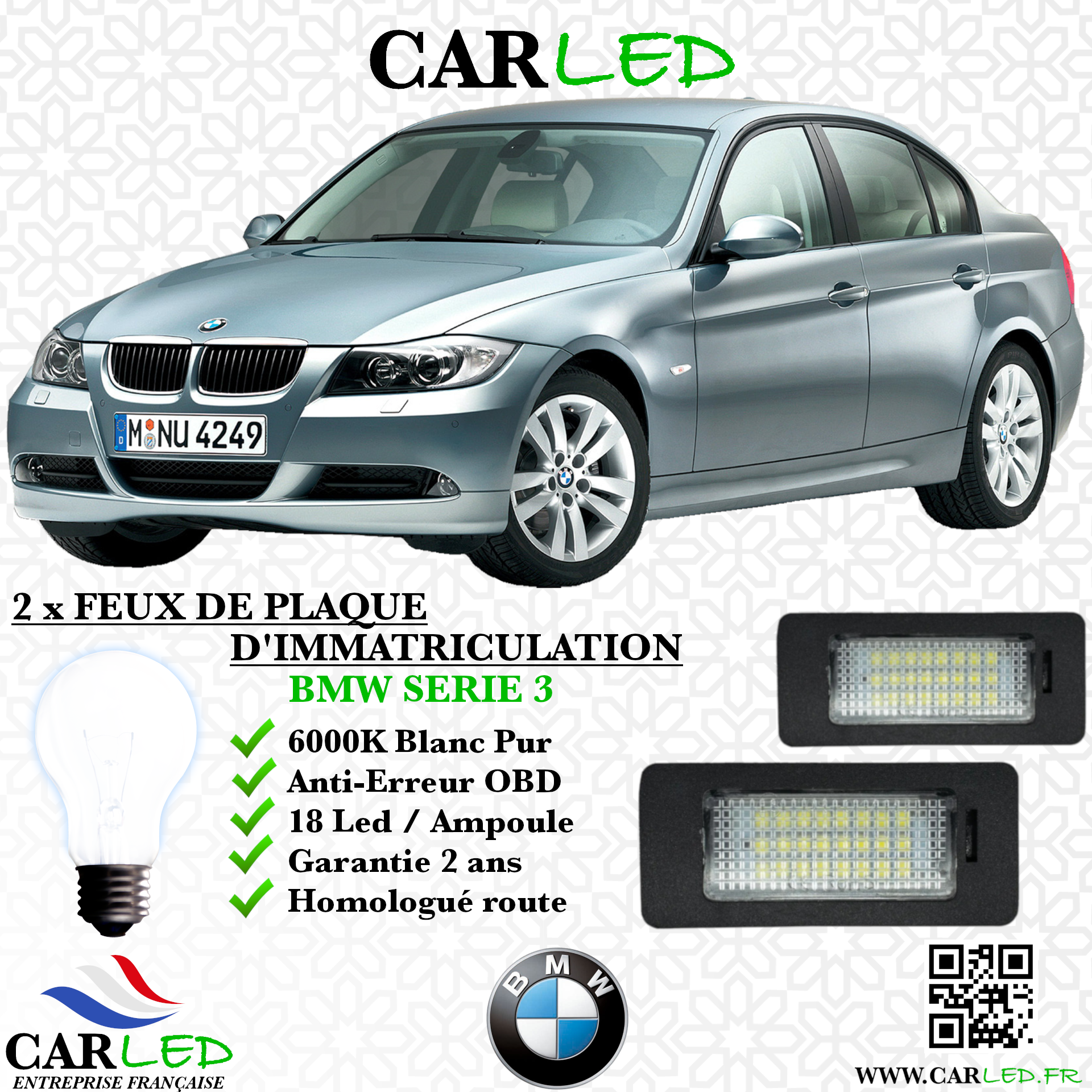 2x Feux de plaque d'immatriculation LED BMW Serie 3 E90