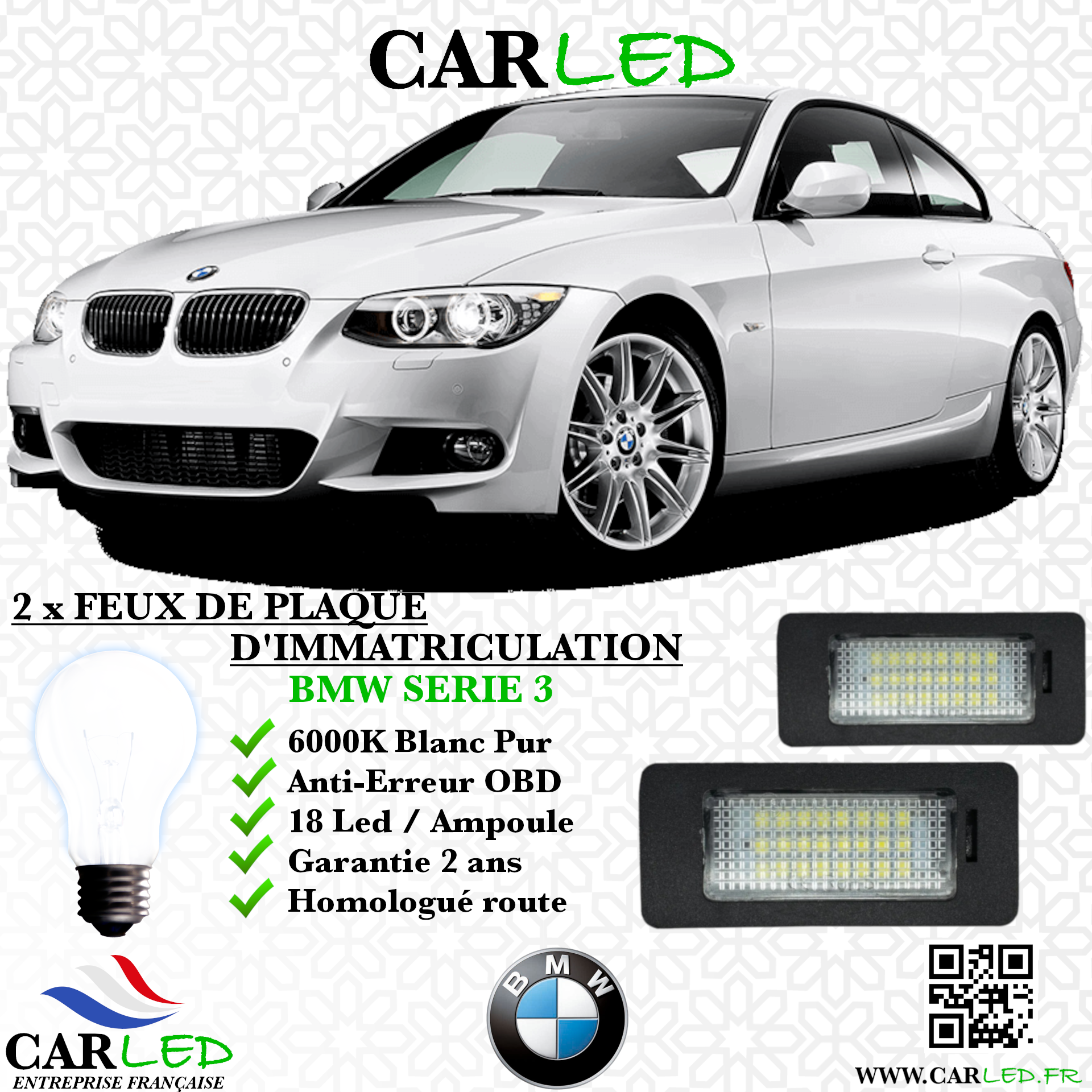 2x Feux de plaque d'immatriculation LED BMW Serie 3 E92