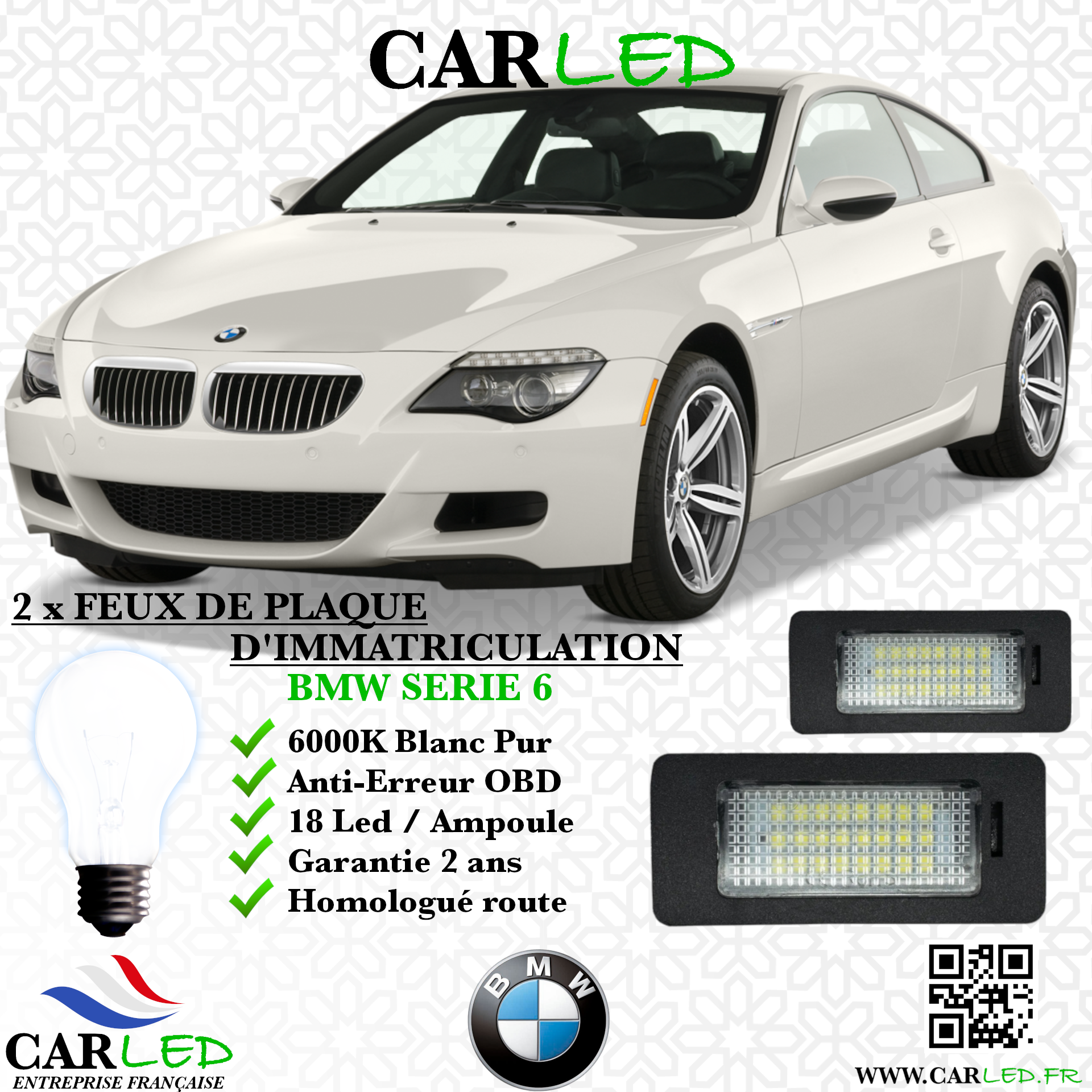 2x Feux de plaque d'immatriculation LED BMW Série 6 E63