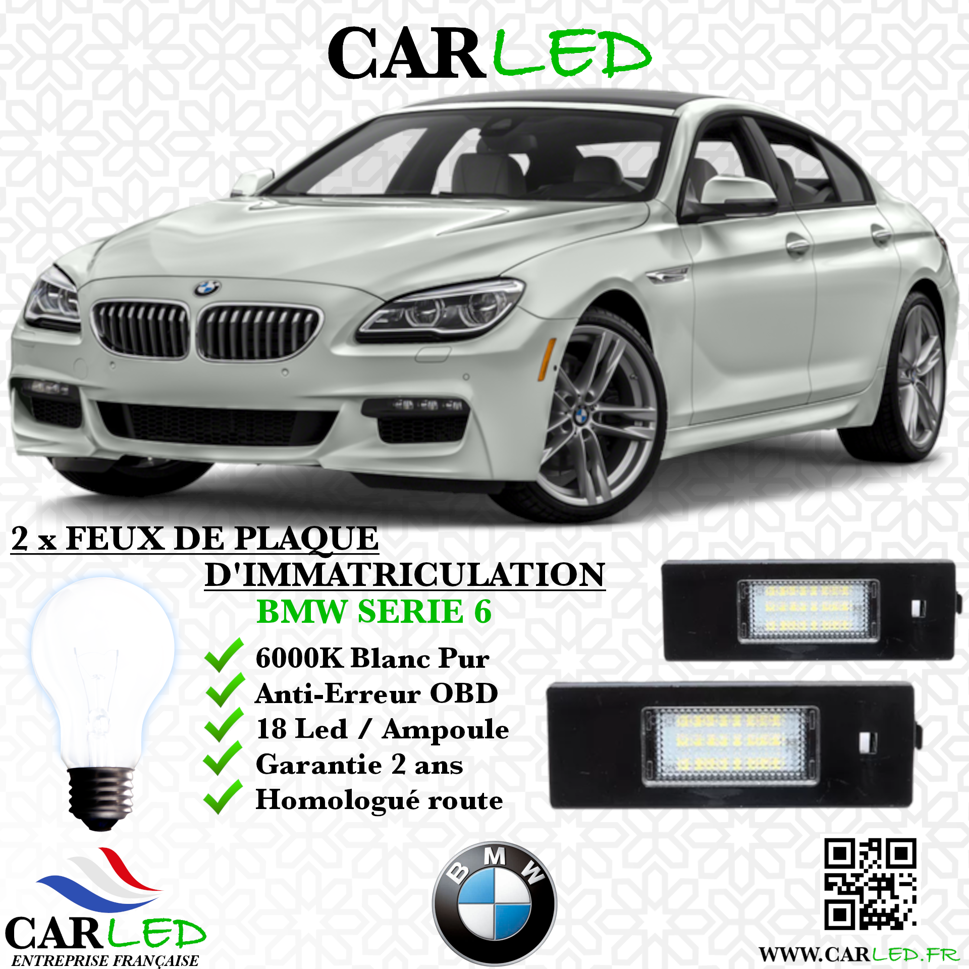 2x Feux de plaque d'immatriculation LED BMW Série 6 F06